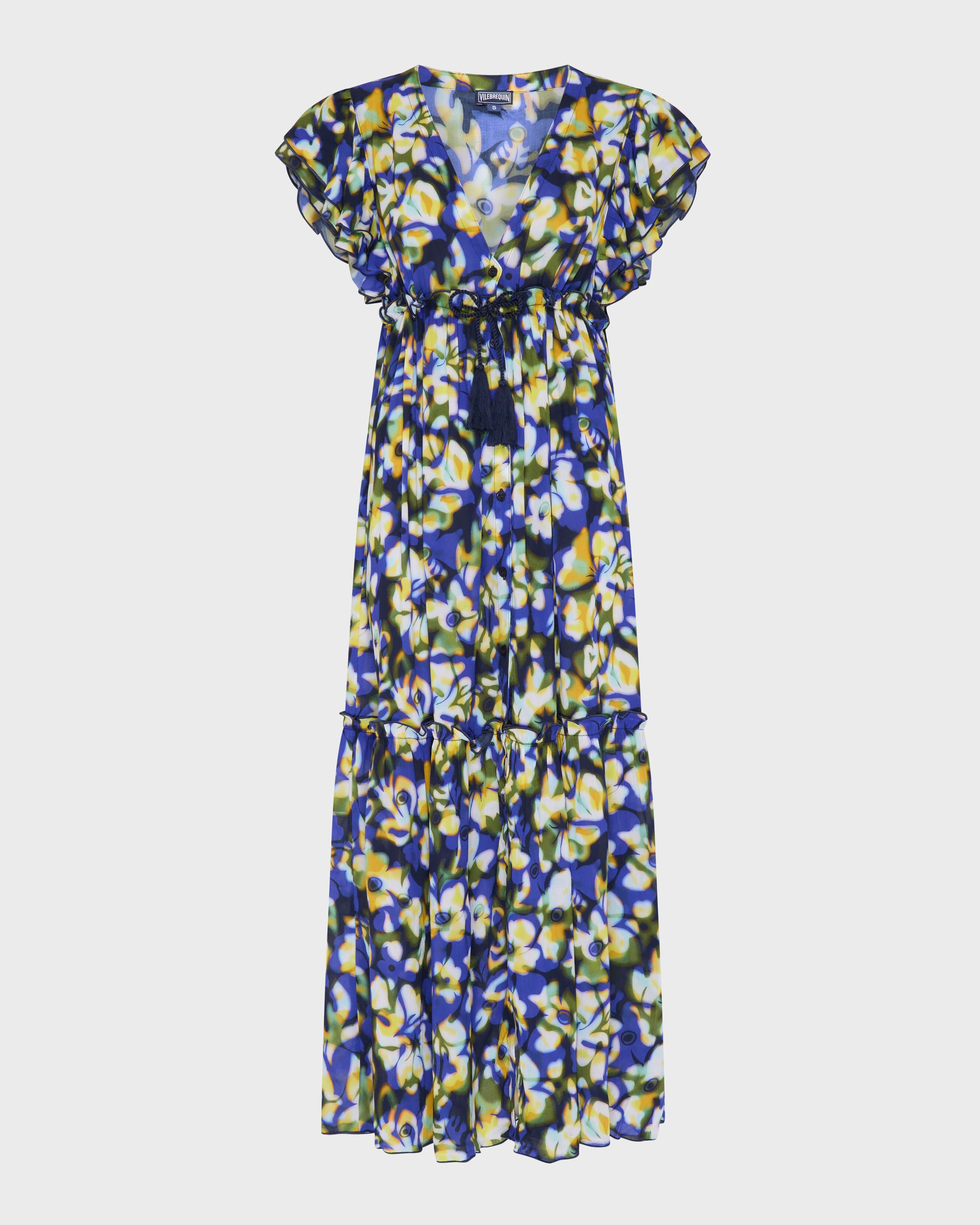 Women Viscose Long Dress Frangipanier Trouble NAVY front view
