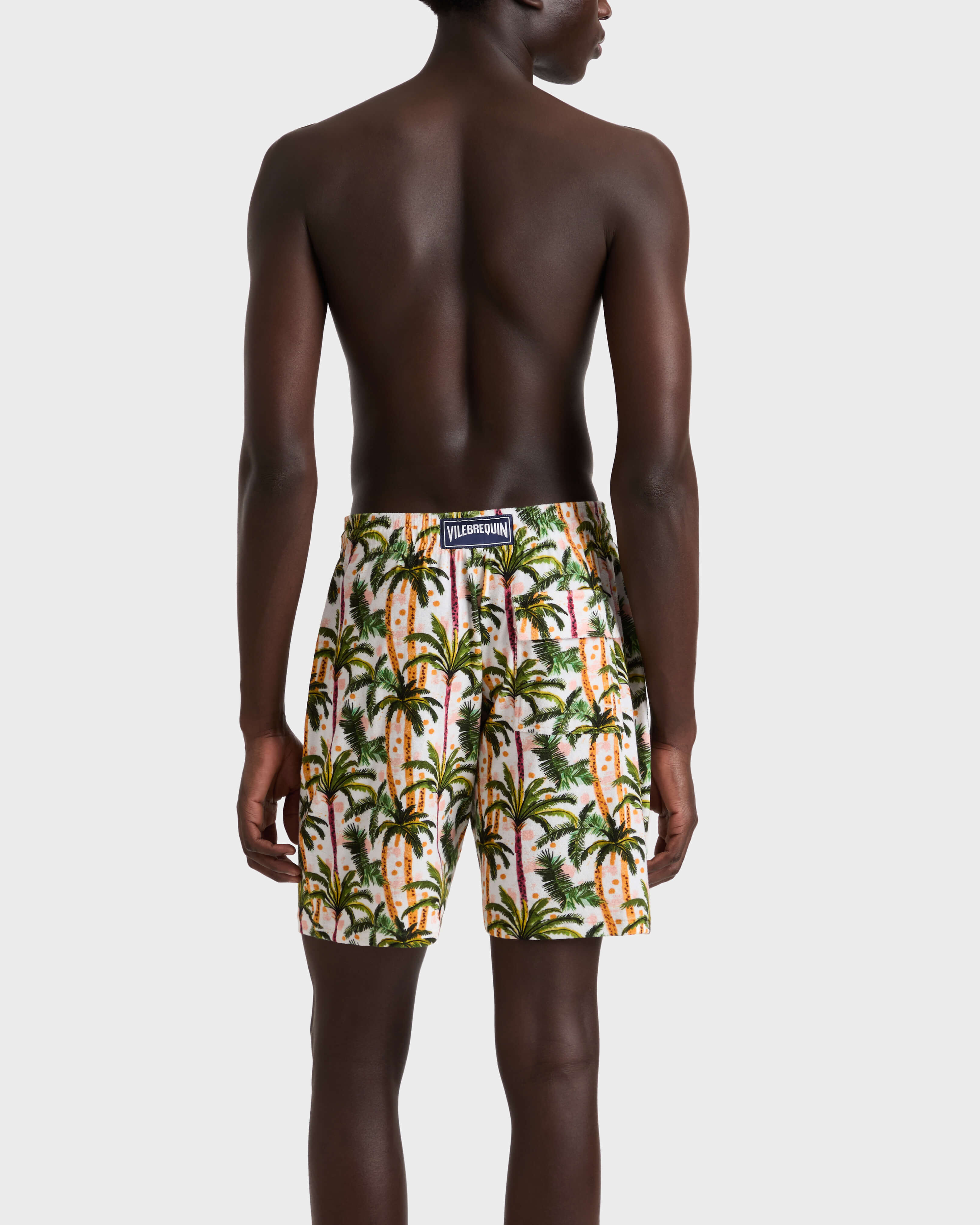 Men Terry Bermuda Shorts Brazil Jungle WHITE backworn view