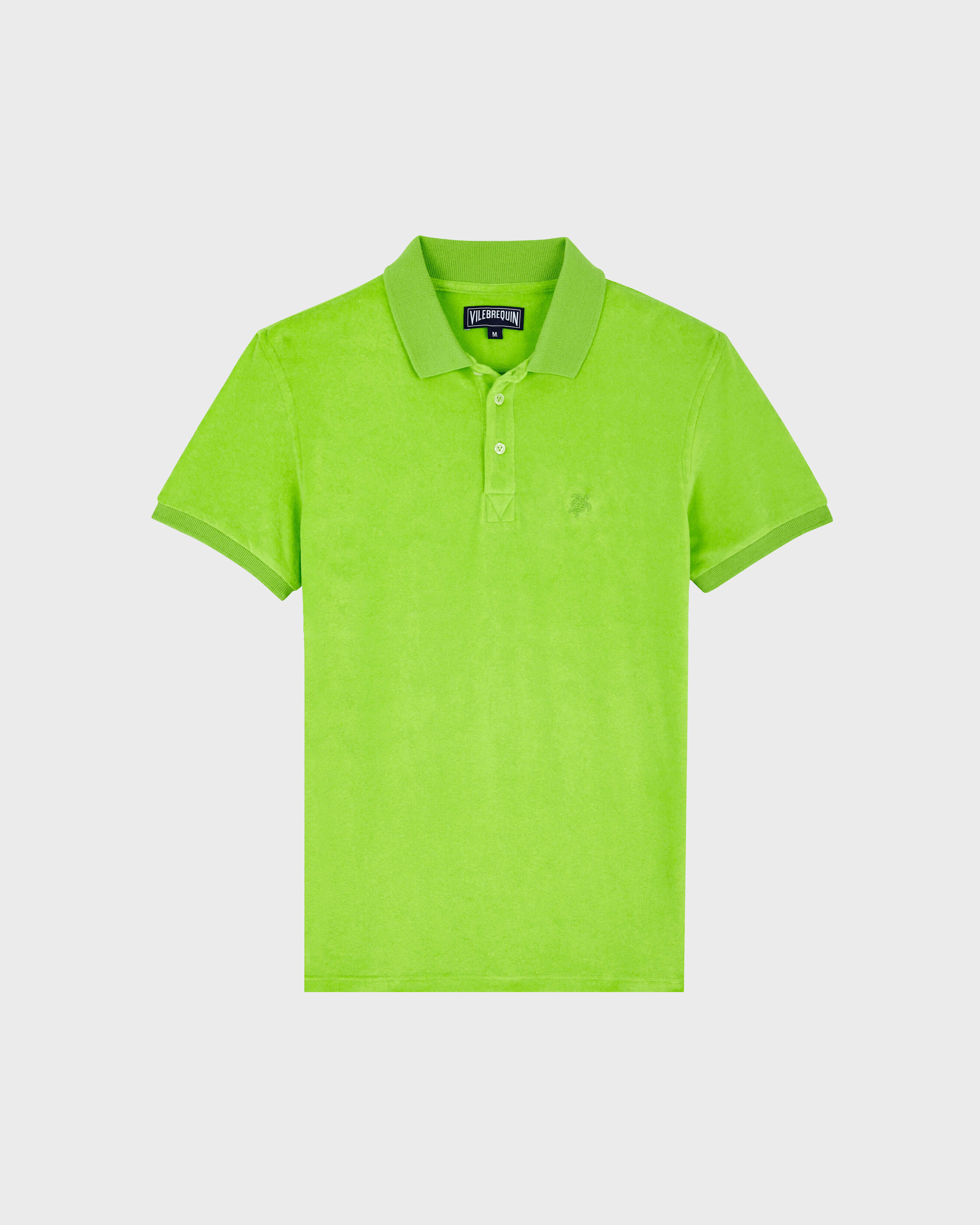 Men Terry cloth Polo Shirt Solid GRASS GREEN front view