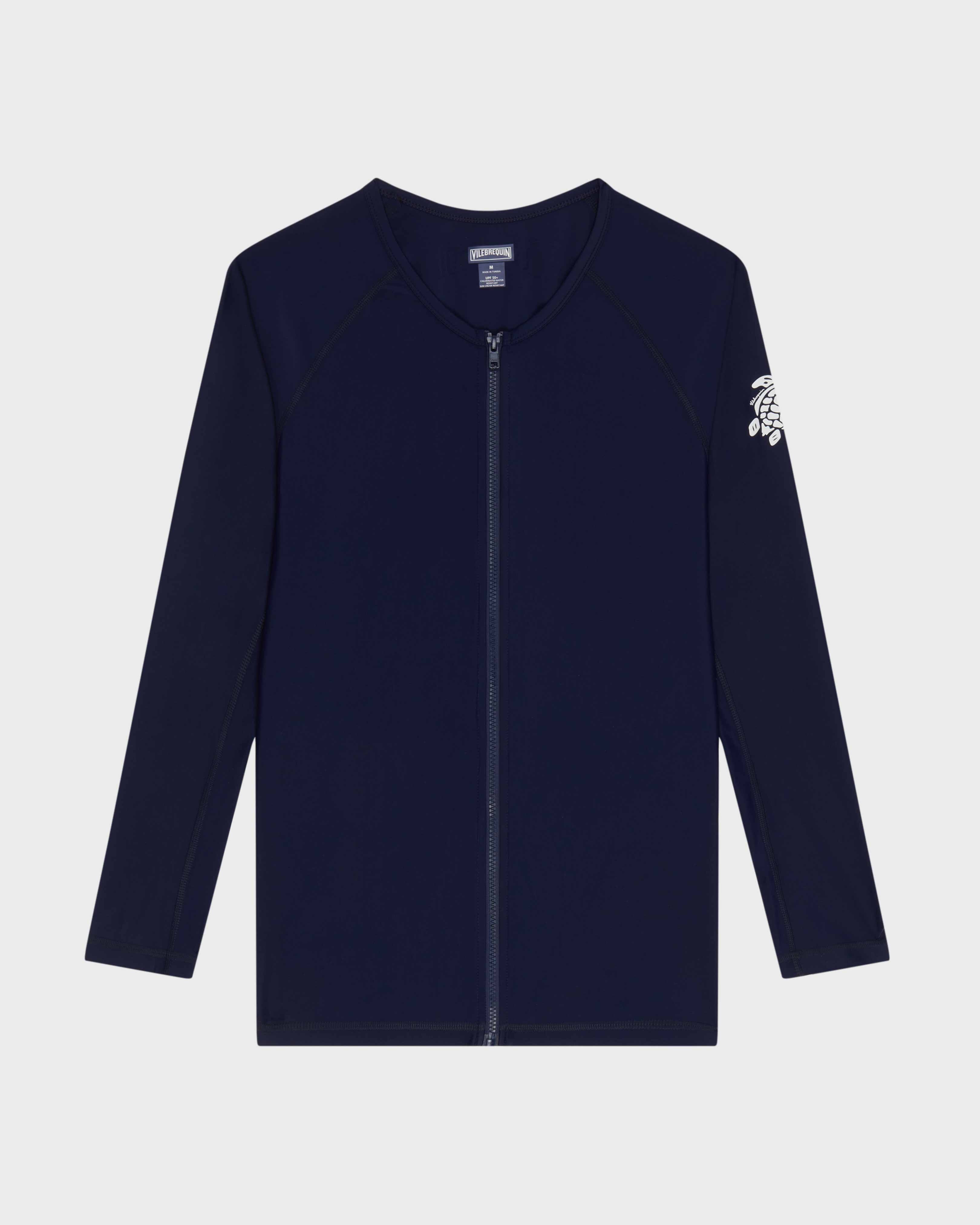 Women Long Sleeve Zipper Rashguard Solid NAVY front view