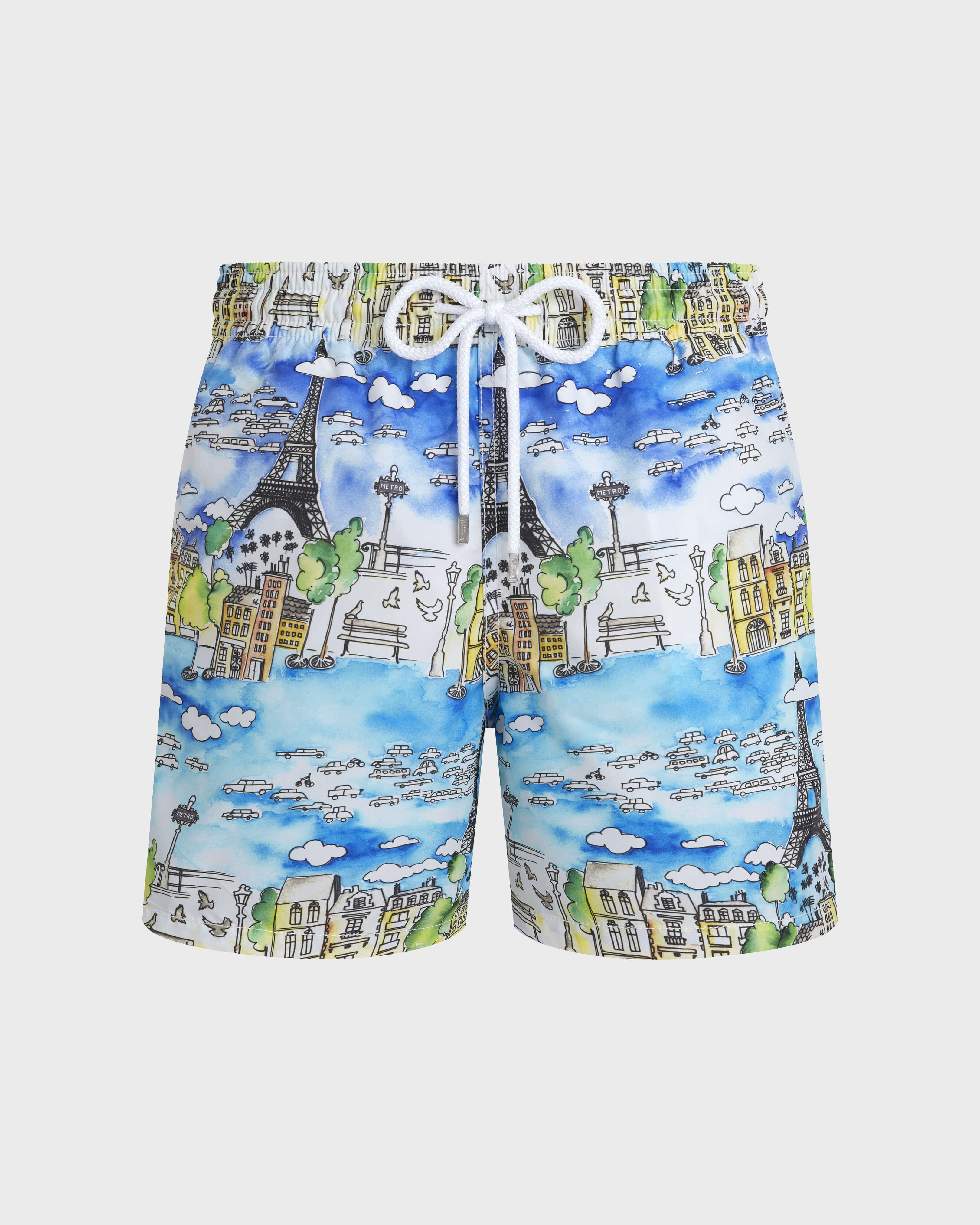 Men Swim Shorts Paris Aquarelle SKY BLUE front view