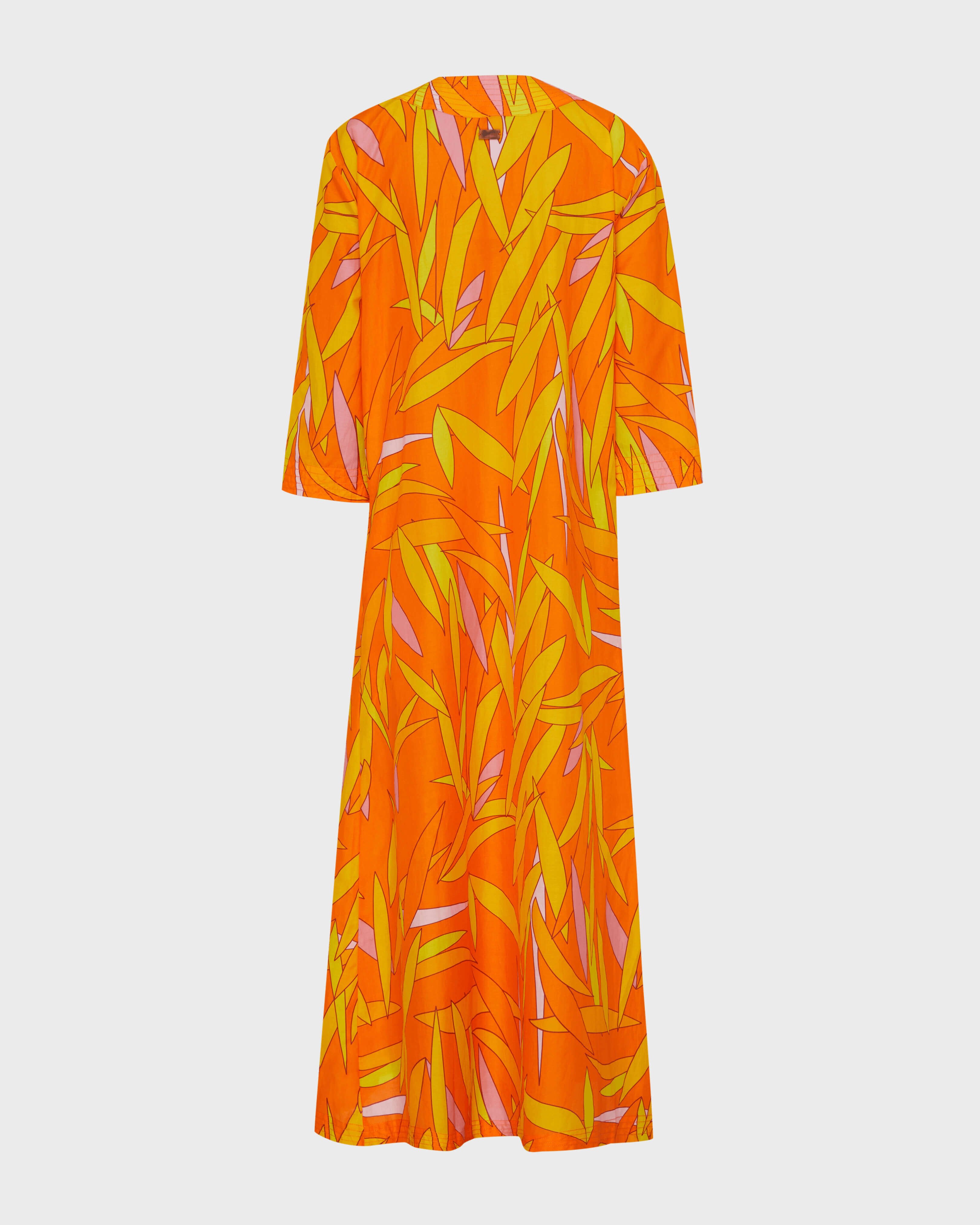 Women Long Cotton and Silk Kaftan Madrague APRICOT back view
