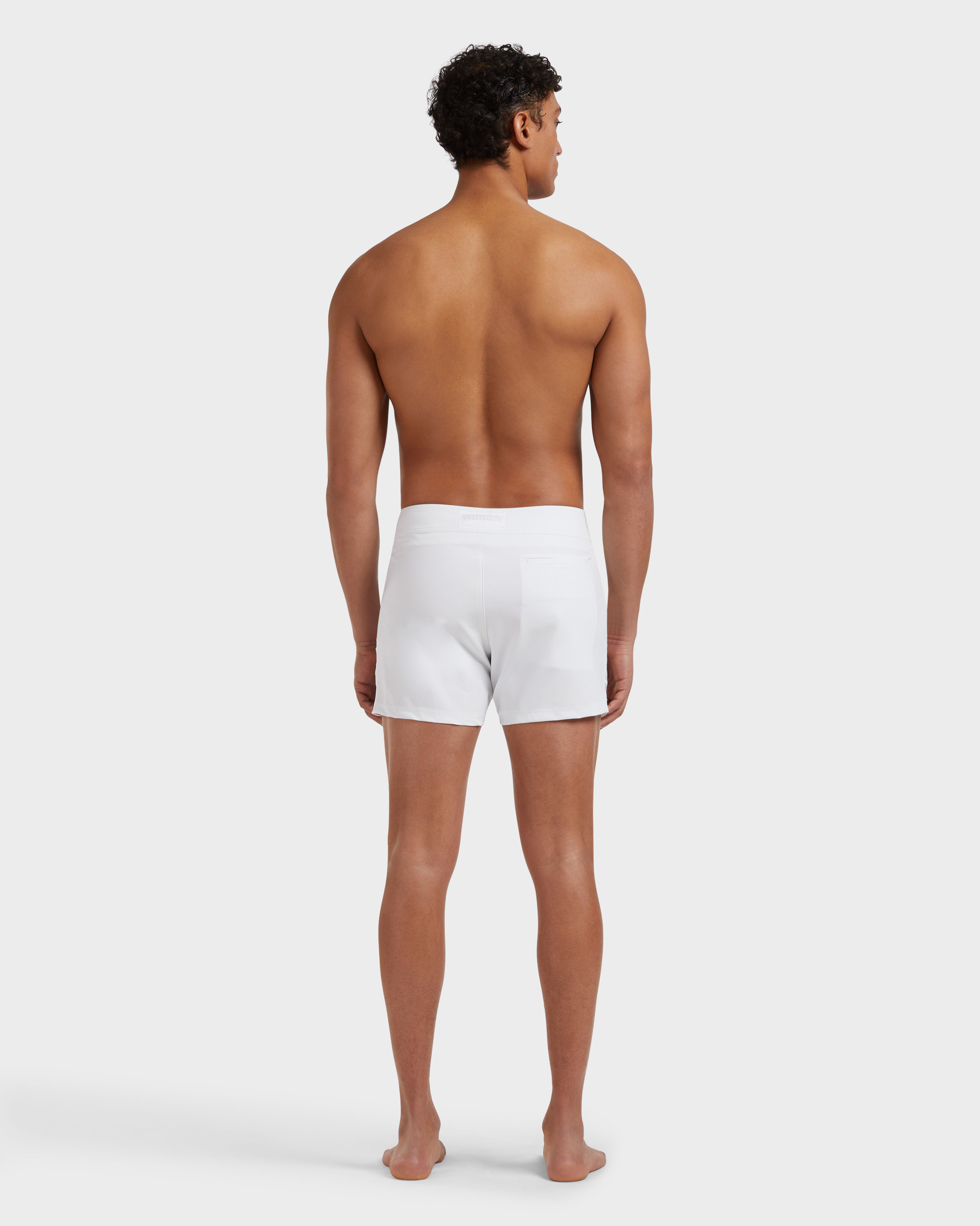 Men Flat belt Swim Shorts Tailoring WHITE backworn view