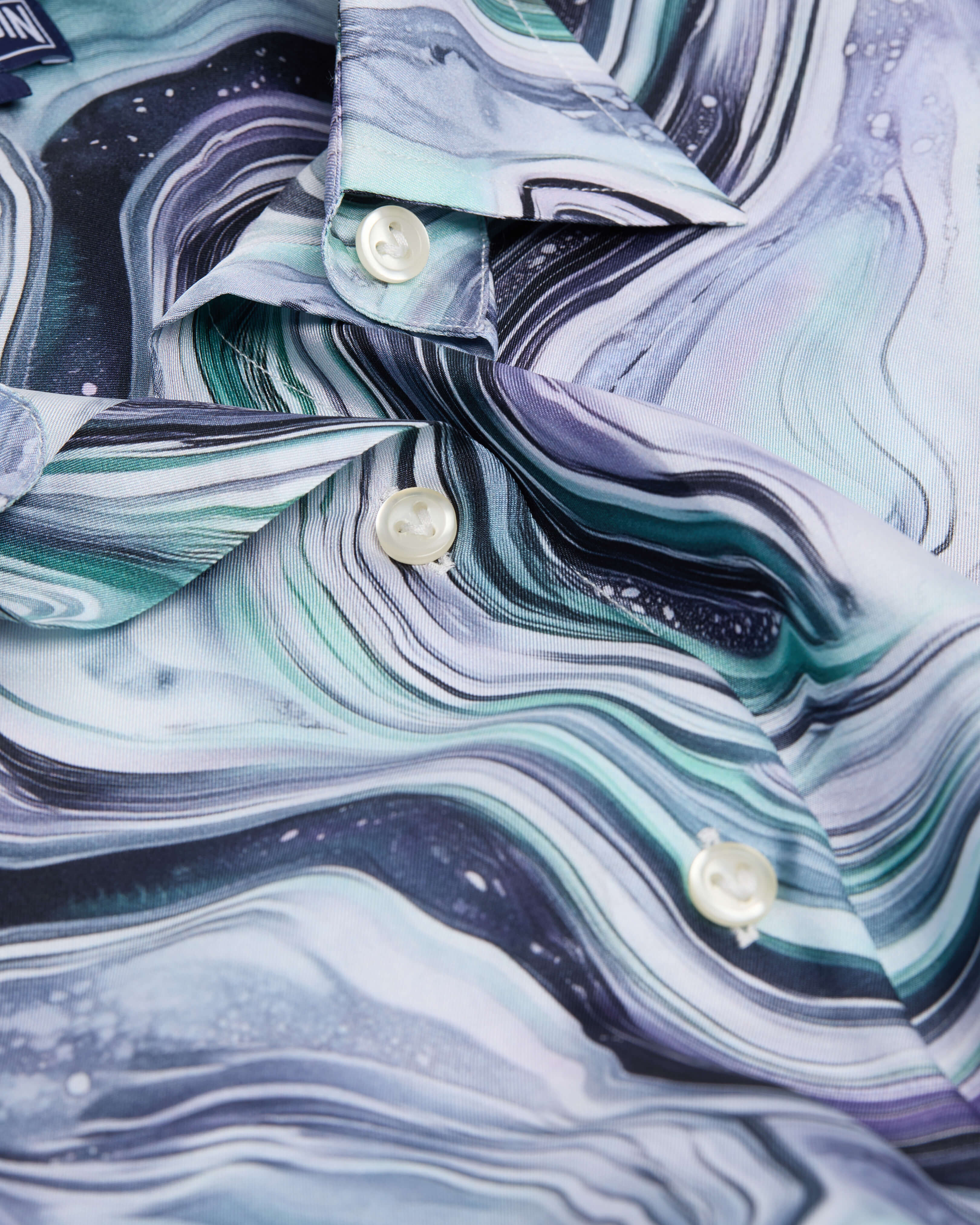 Vestido camisero largo de seda con estampado Marble para mujer BLANCO supp4 view