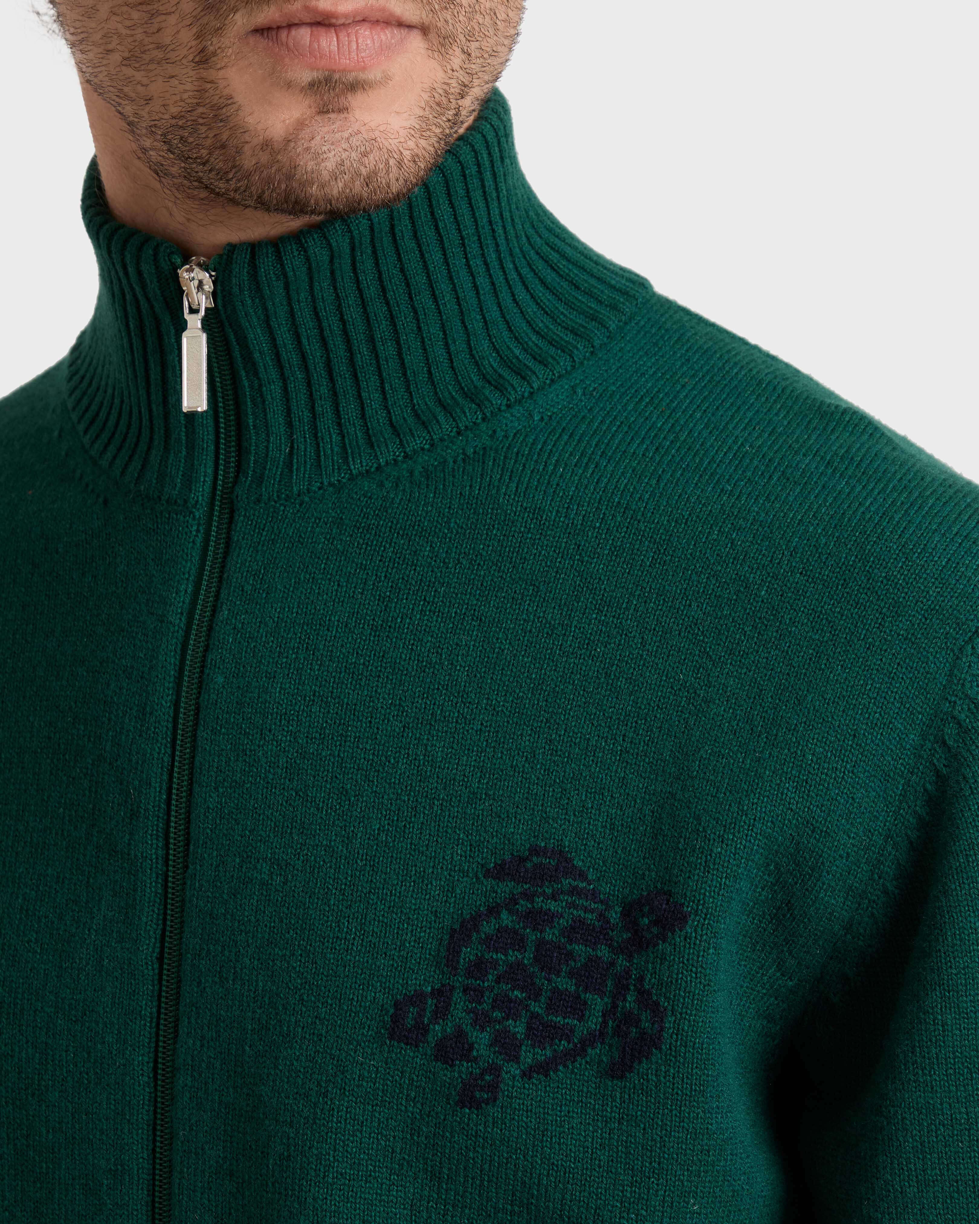 Sudadera de lana y cachemir con cremallera integral y estampado Turtle para hombre TROPICAL supp1 view
