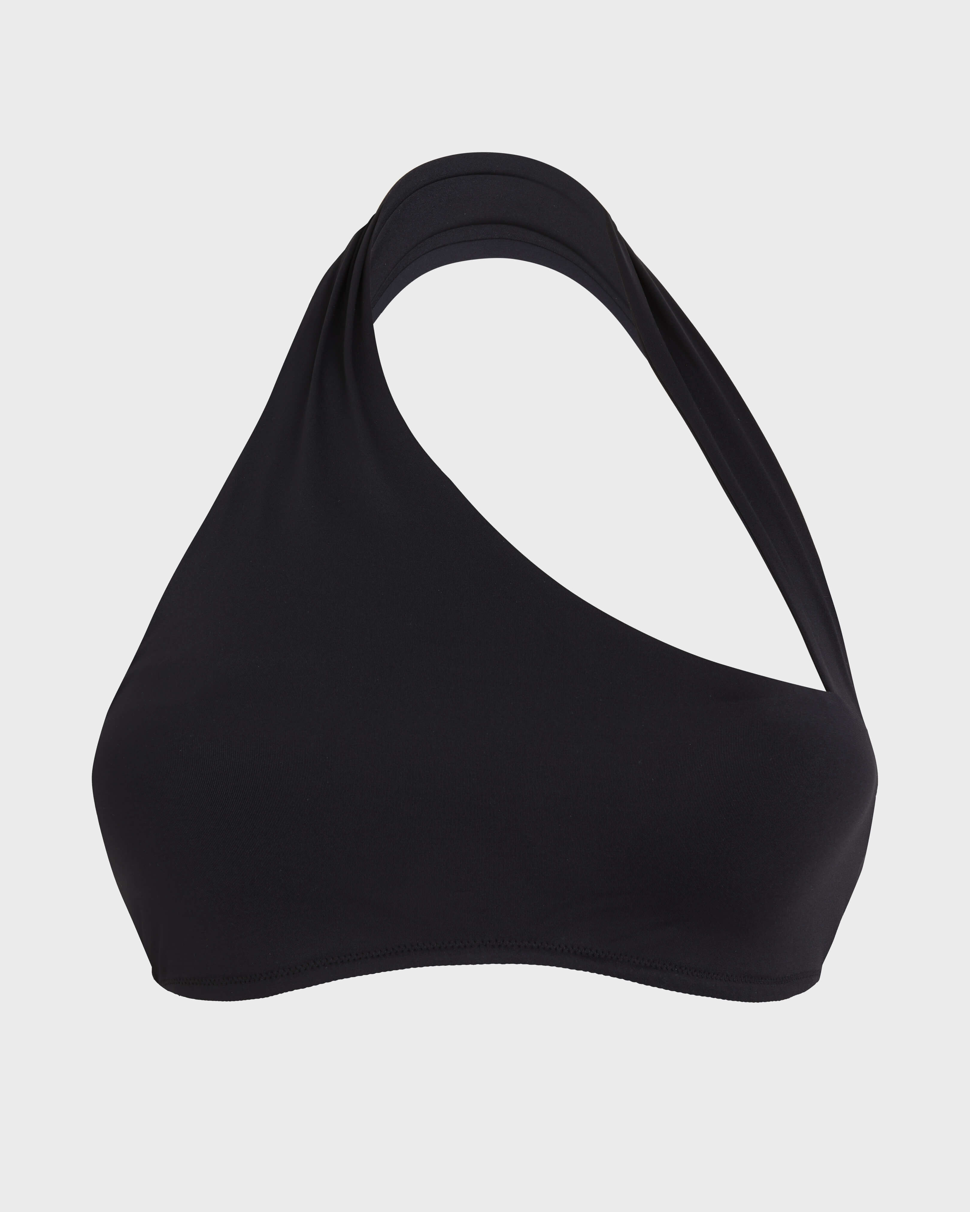 Women Graphic Neckline Bikini Top Solid BLACK front view