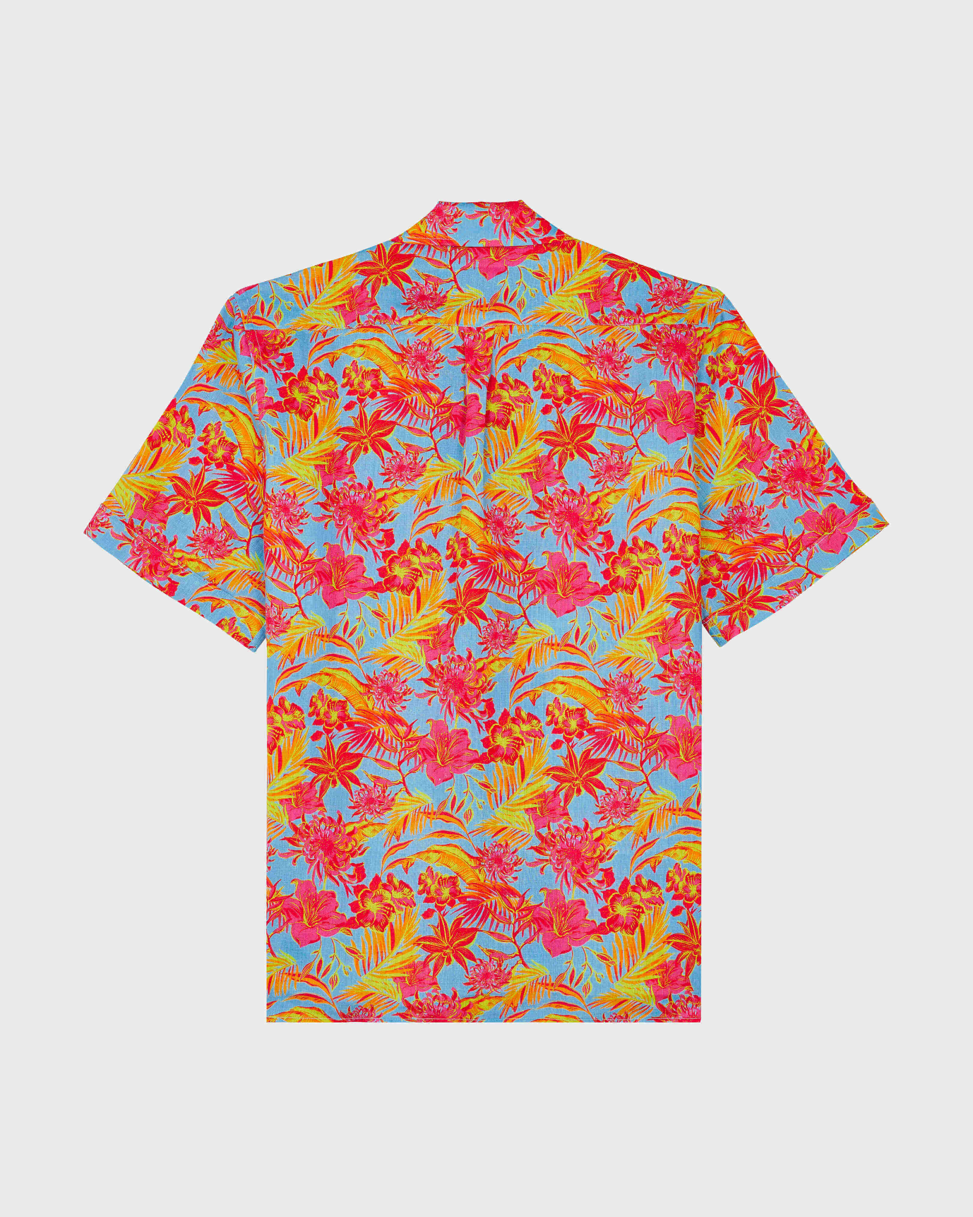 Men Bowling Linen Shirt Tahiti Flowers SANTORINI back view