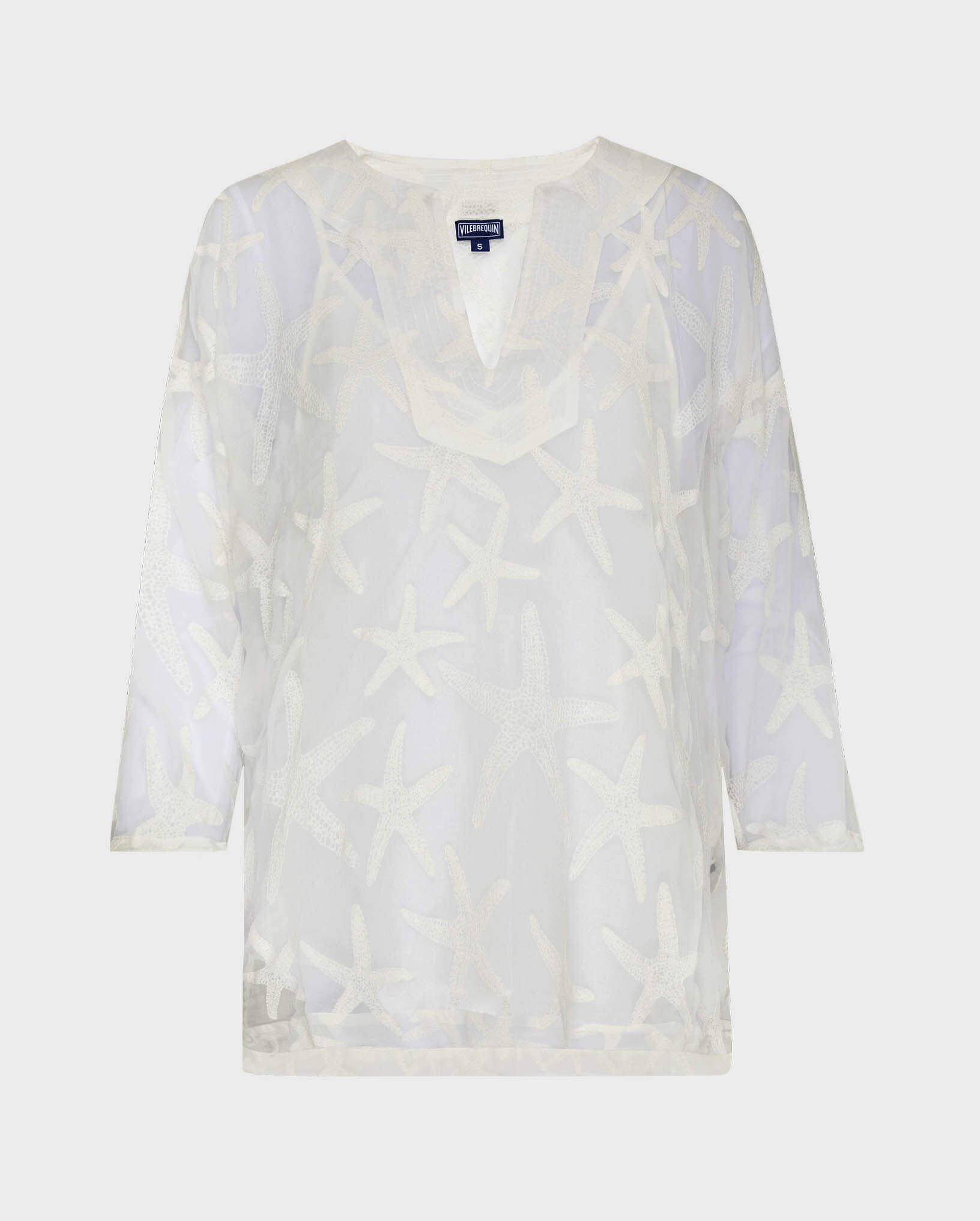 Women Silk Shirt Starfish Transparent Effect OFF WHITE front view