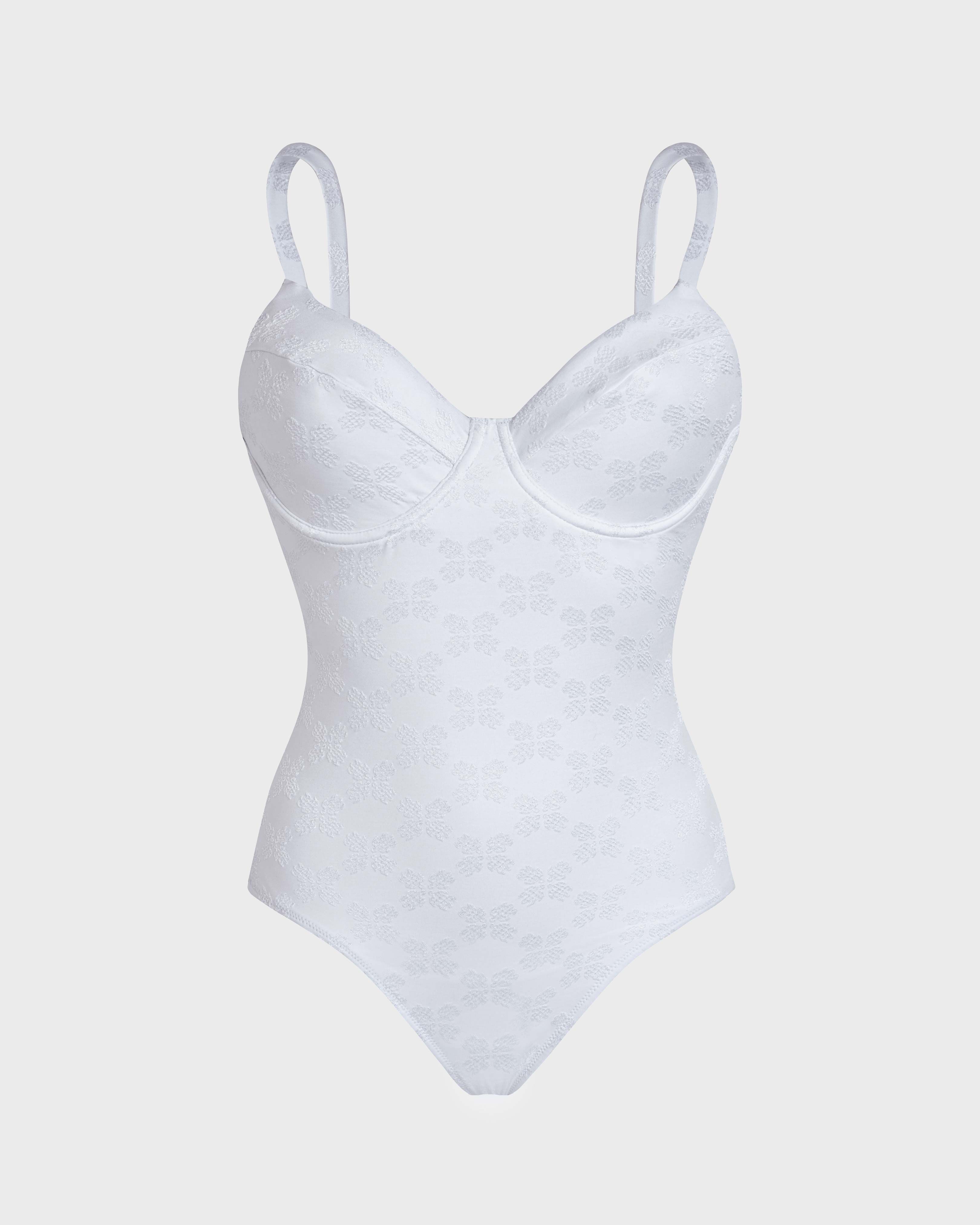 Maillot de bain une pièce à armatures femme Turtle Monogram Jacquard BLANC front view