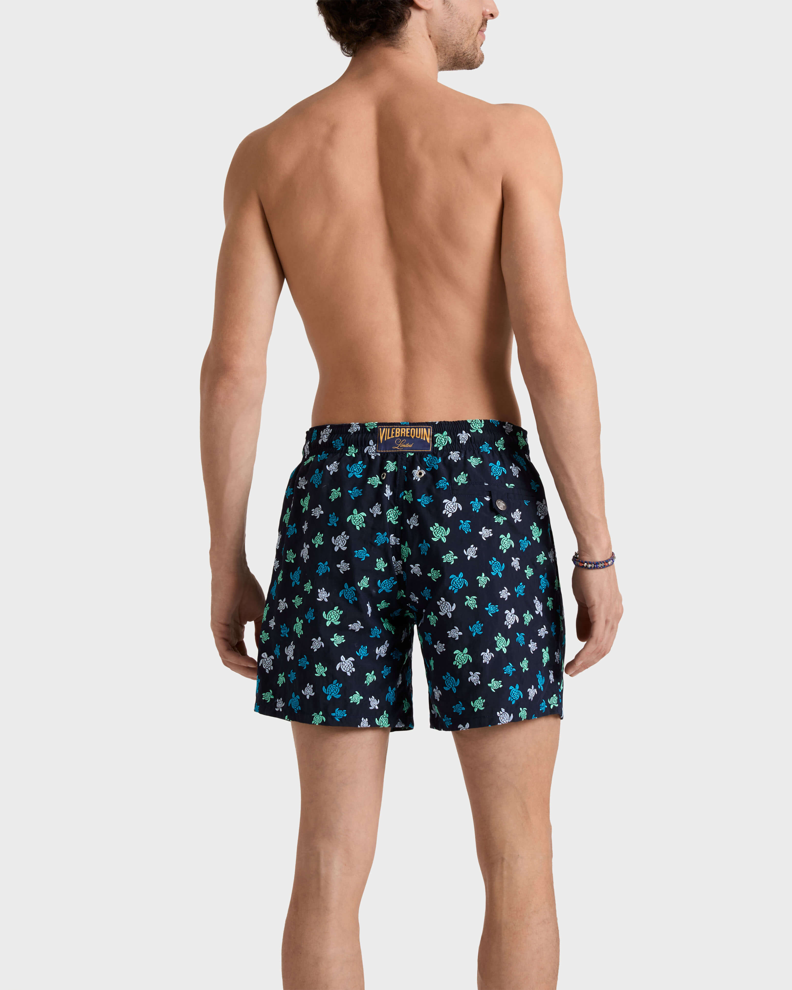 Men Embroidered Swim Shorts Micro Ronde des Tortues - Limited Edition BLU MARINE backworn view