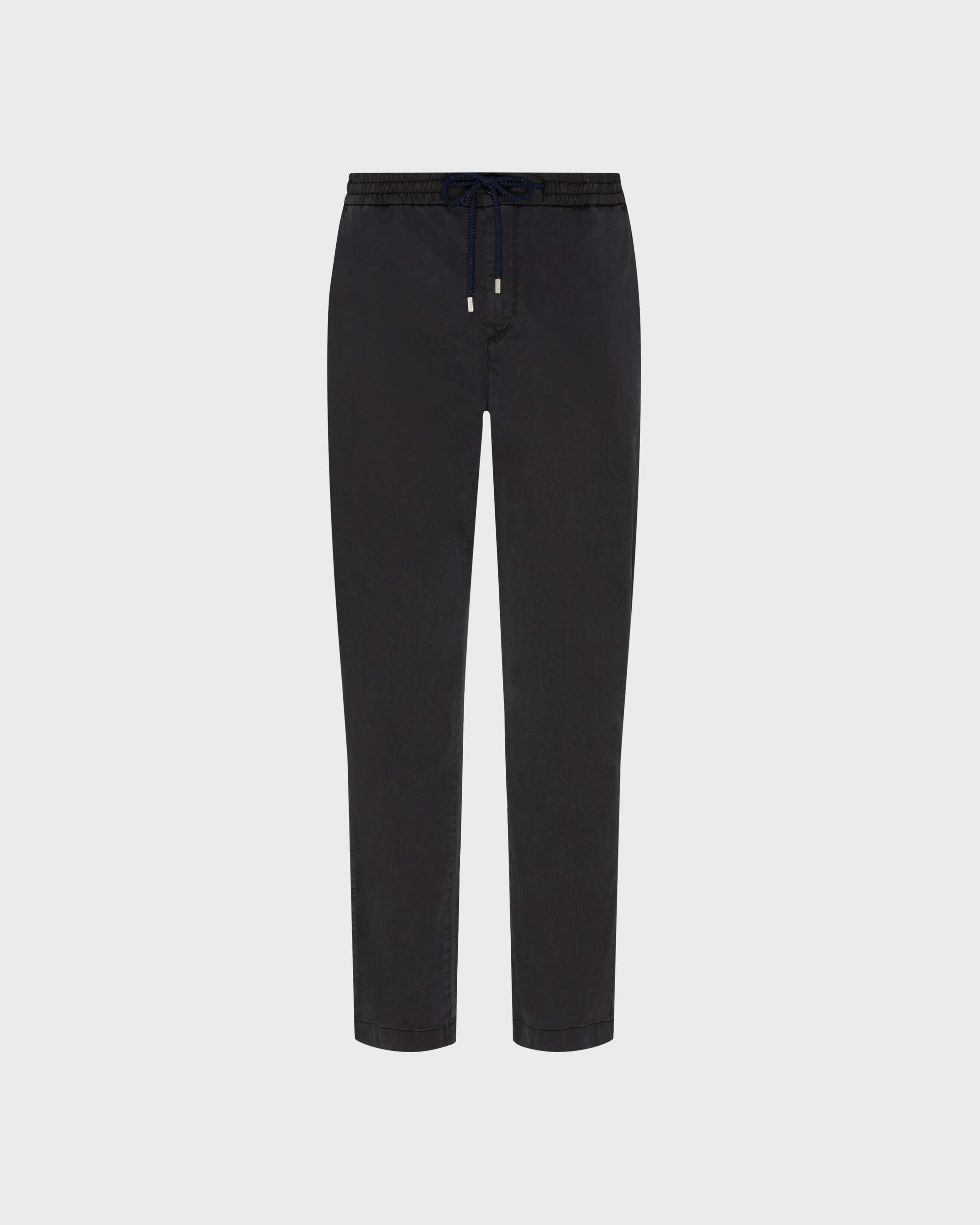 Men Elastic waist Tencel Satin Pants BLACK front view