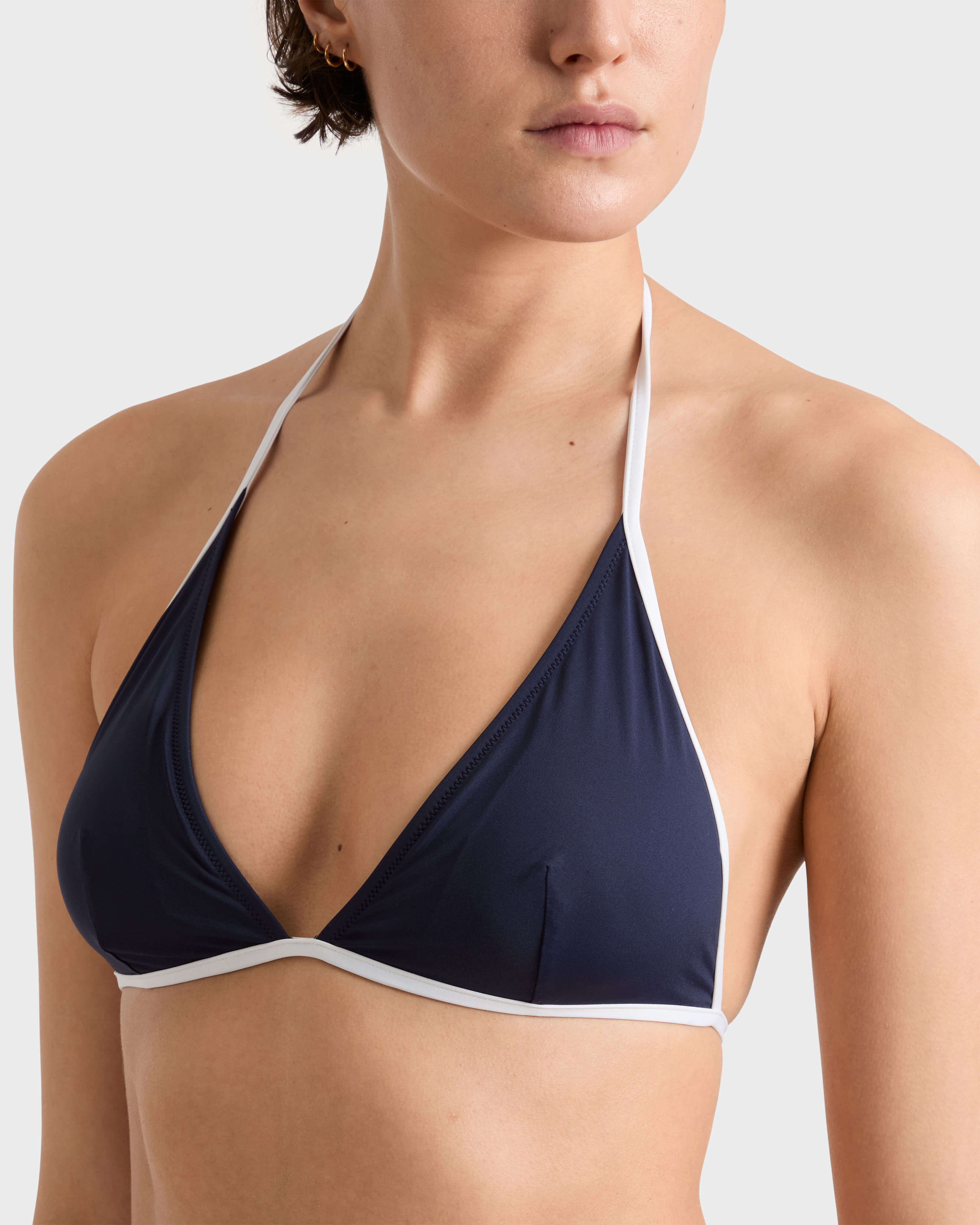 Women Triangle Bikini Top Solid NAVY frontworn view