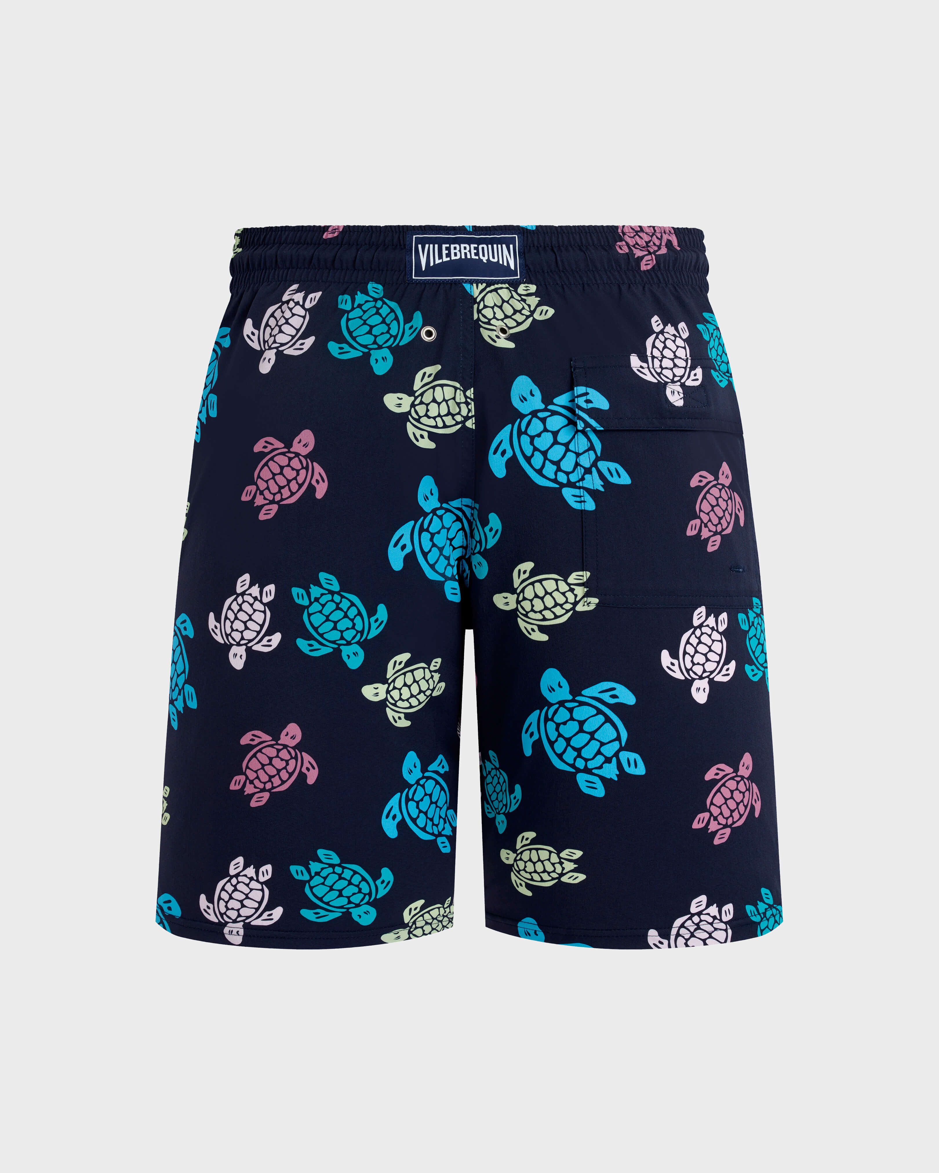 Men Long Stretch Swim shorts Tortues Multicolore NAVY back view
