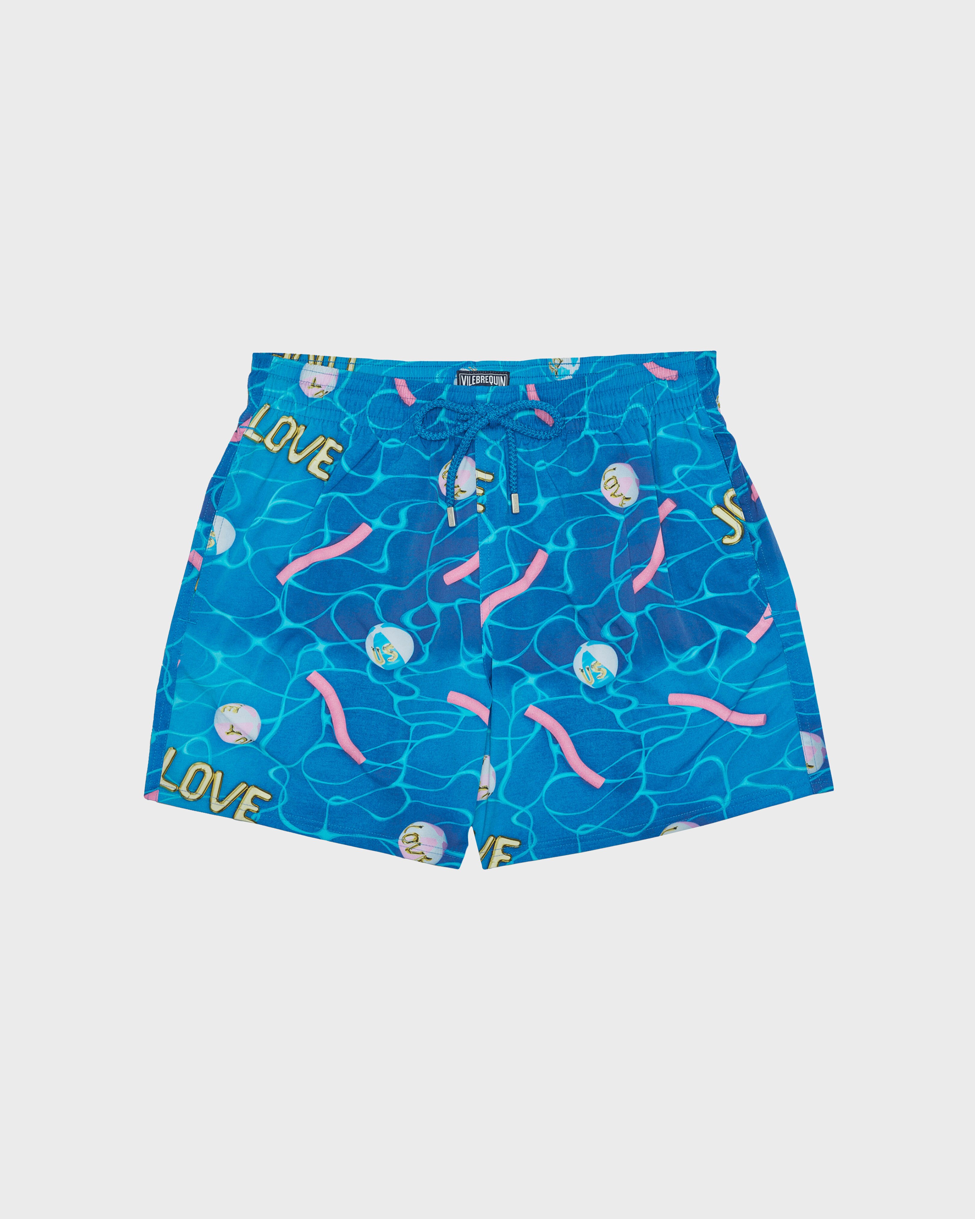 Men Stretch Short Swim Shorts Side Ways - Vilebrequin x Joel Mesler HAWAII BLUE front view