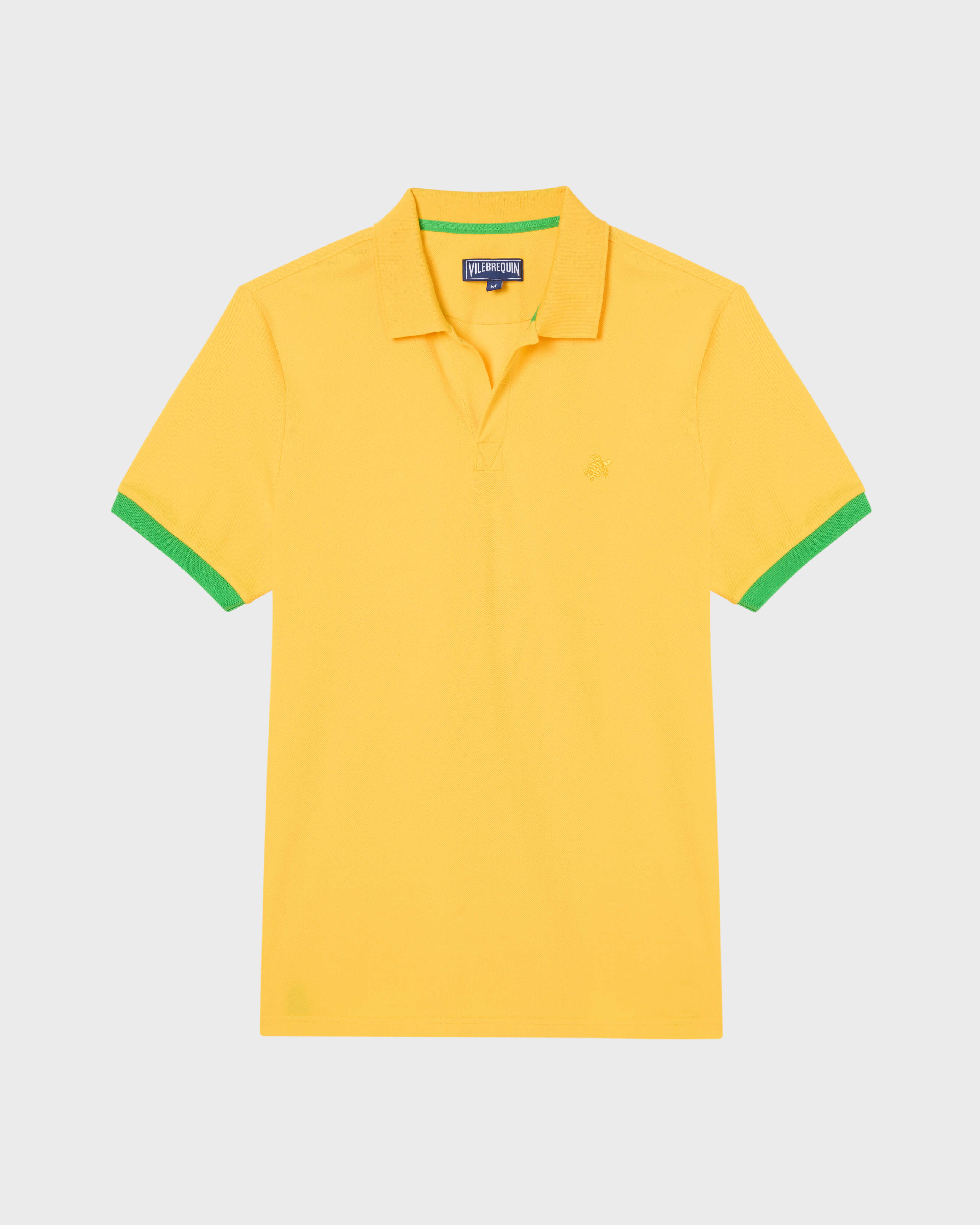 Men Cotton Pique Polo Shirt Solid CORN front view