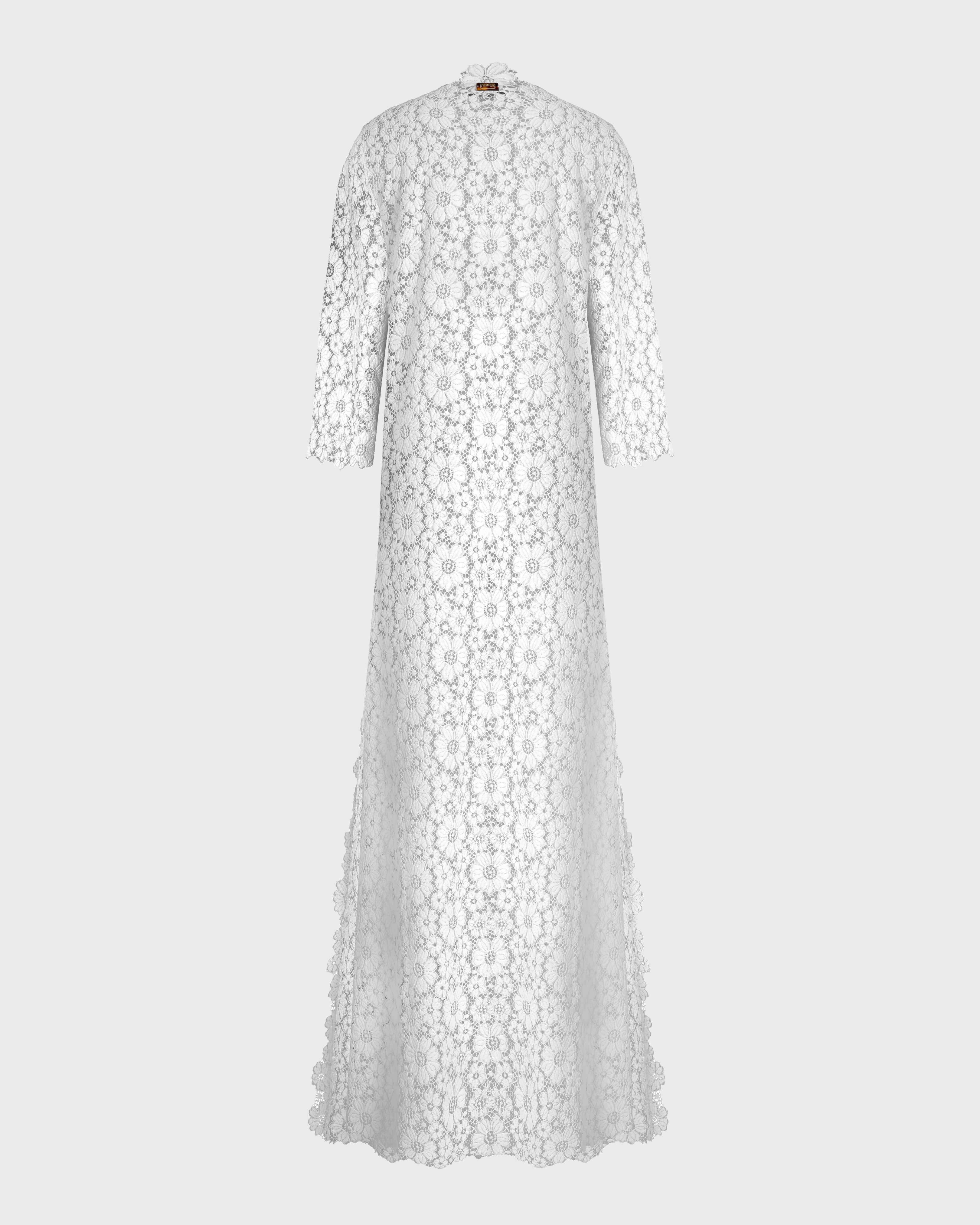 Damen-Guipure-Kaftan WEISS back view