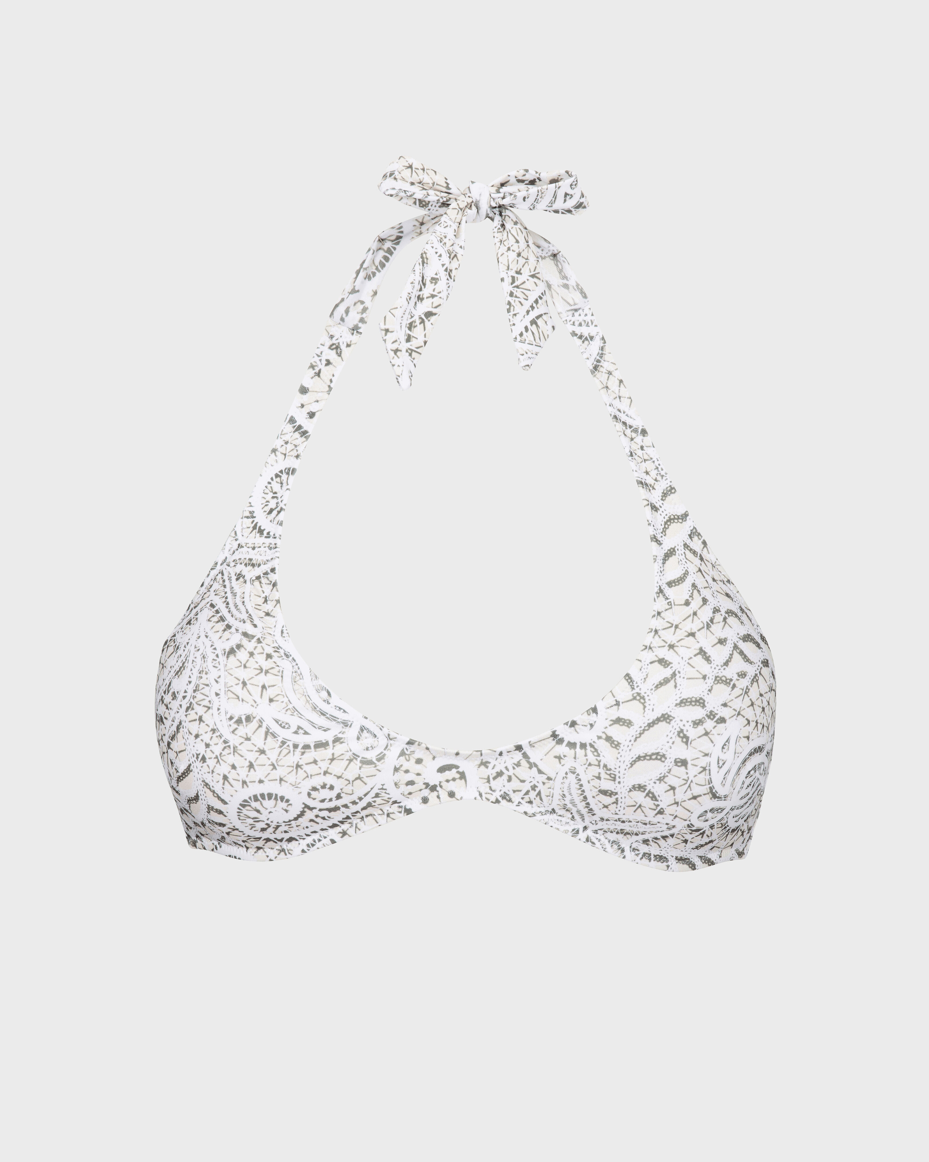 Top de bikini con escote redondo y estampado Dentelles para mujer BLANCO front view