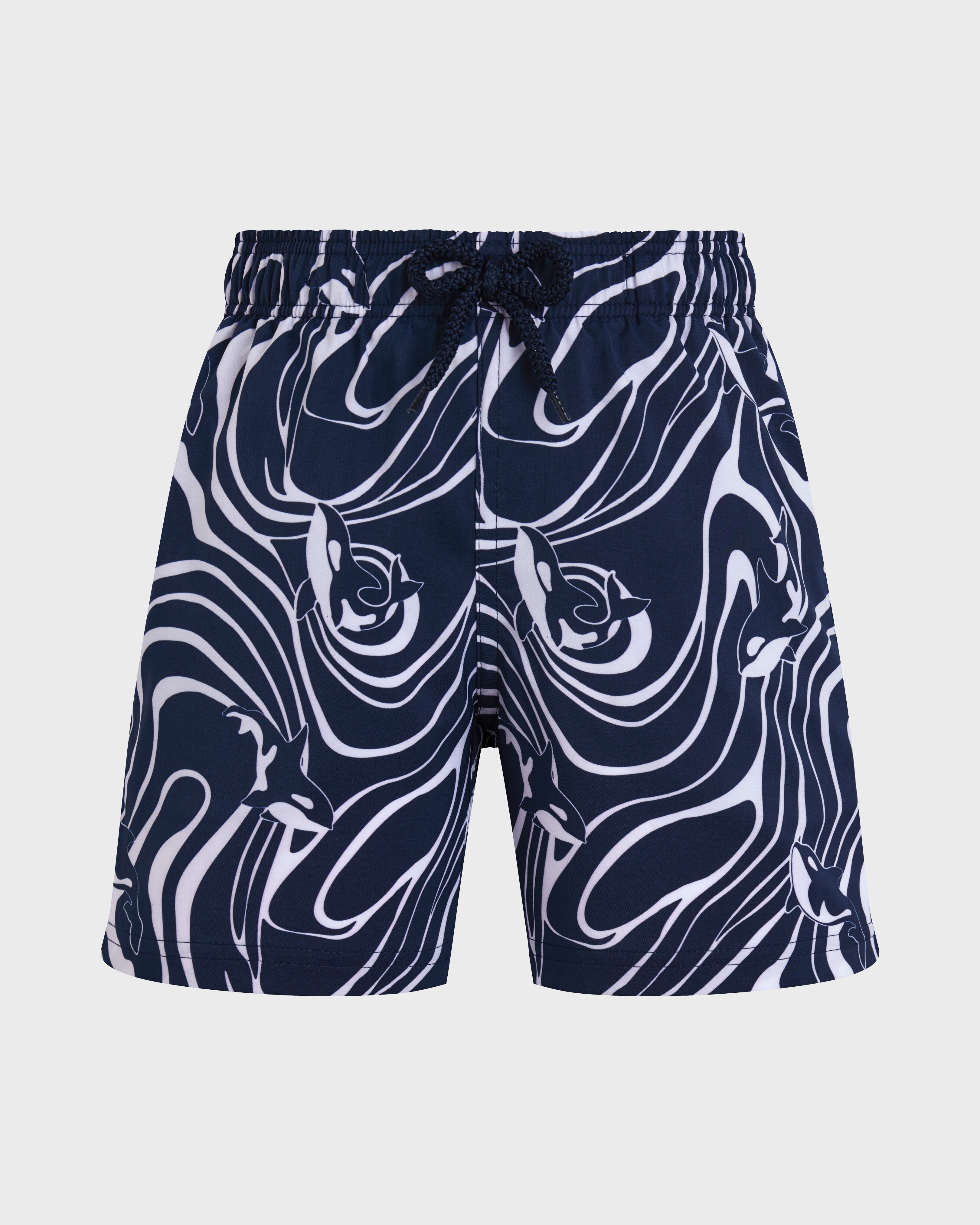 Boys Stretch Swim Shorts Orcas NAVY front view