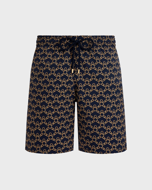 Vilebrequin - Men Long Stretch Swim Shorts Turtles Chain - Swimwear - Okorise - Blue - Size XXL
