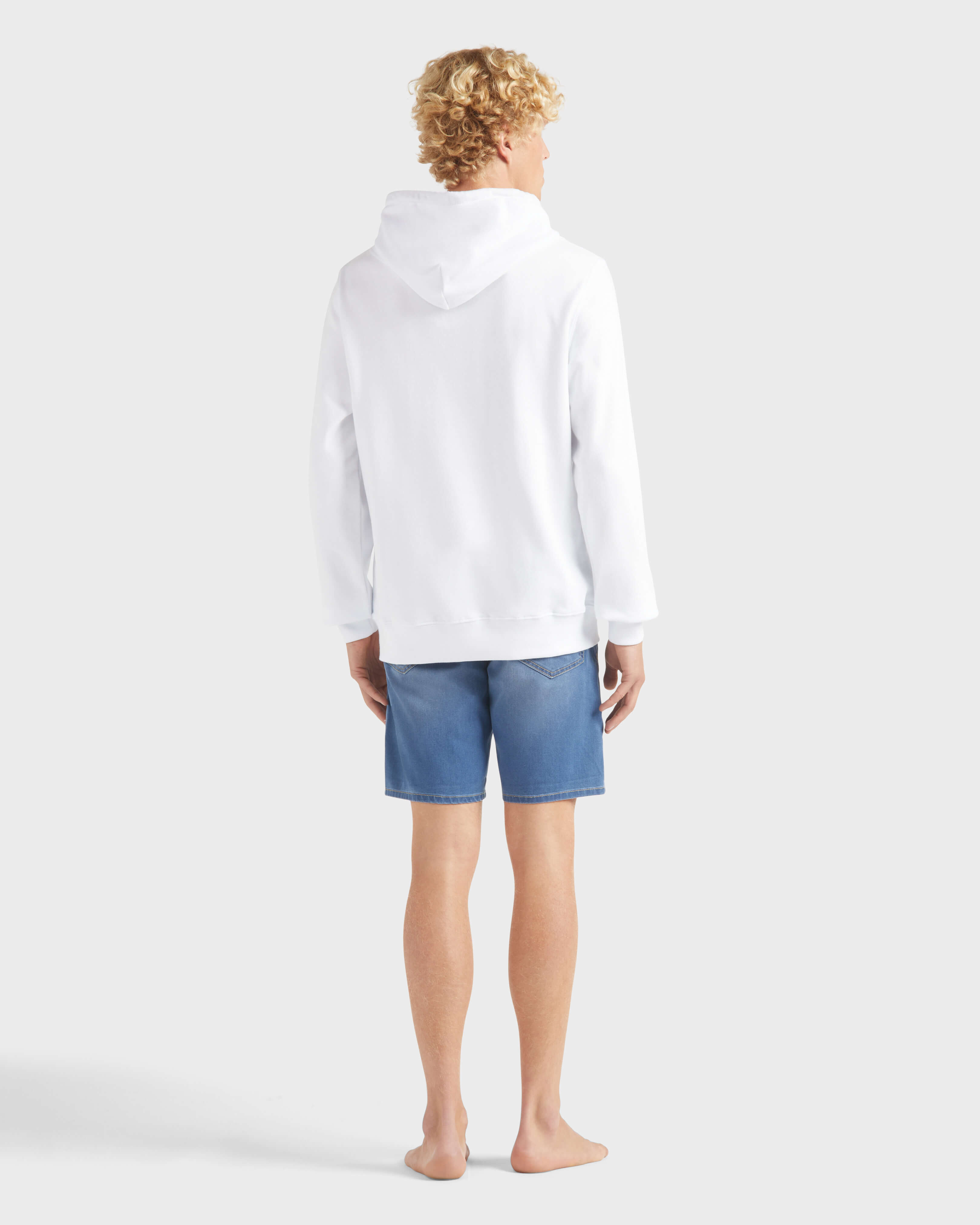 Men Cotton Hoodie Sweatshirt Solid WHITE backworn view