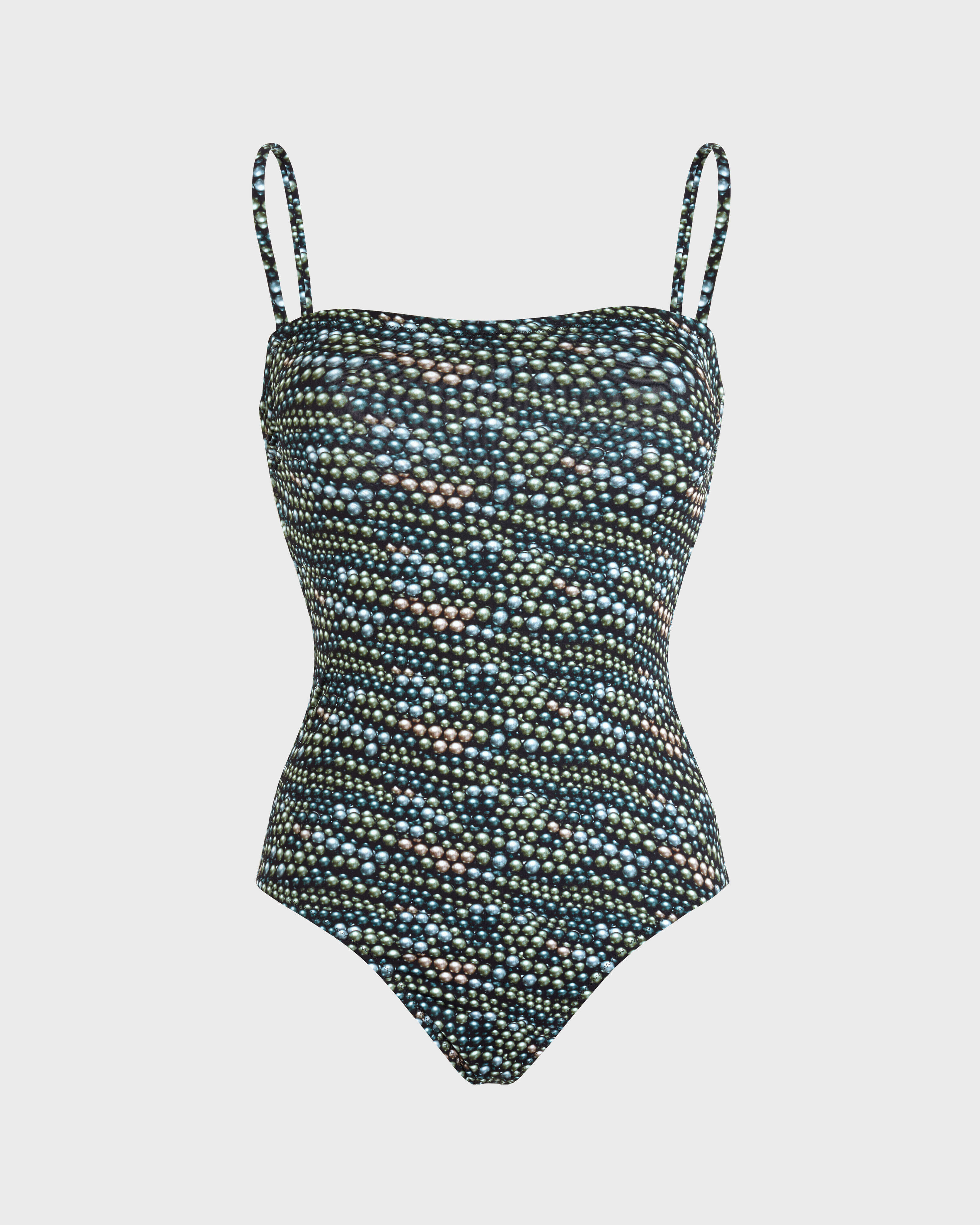 Women Bustier One-piece Swimsuit Pearl BLACK front view