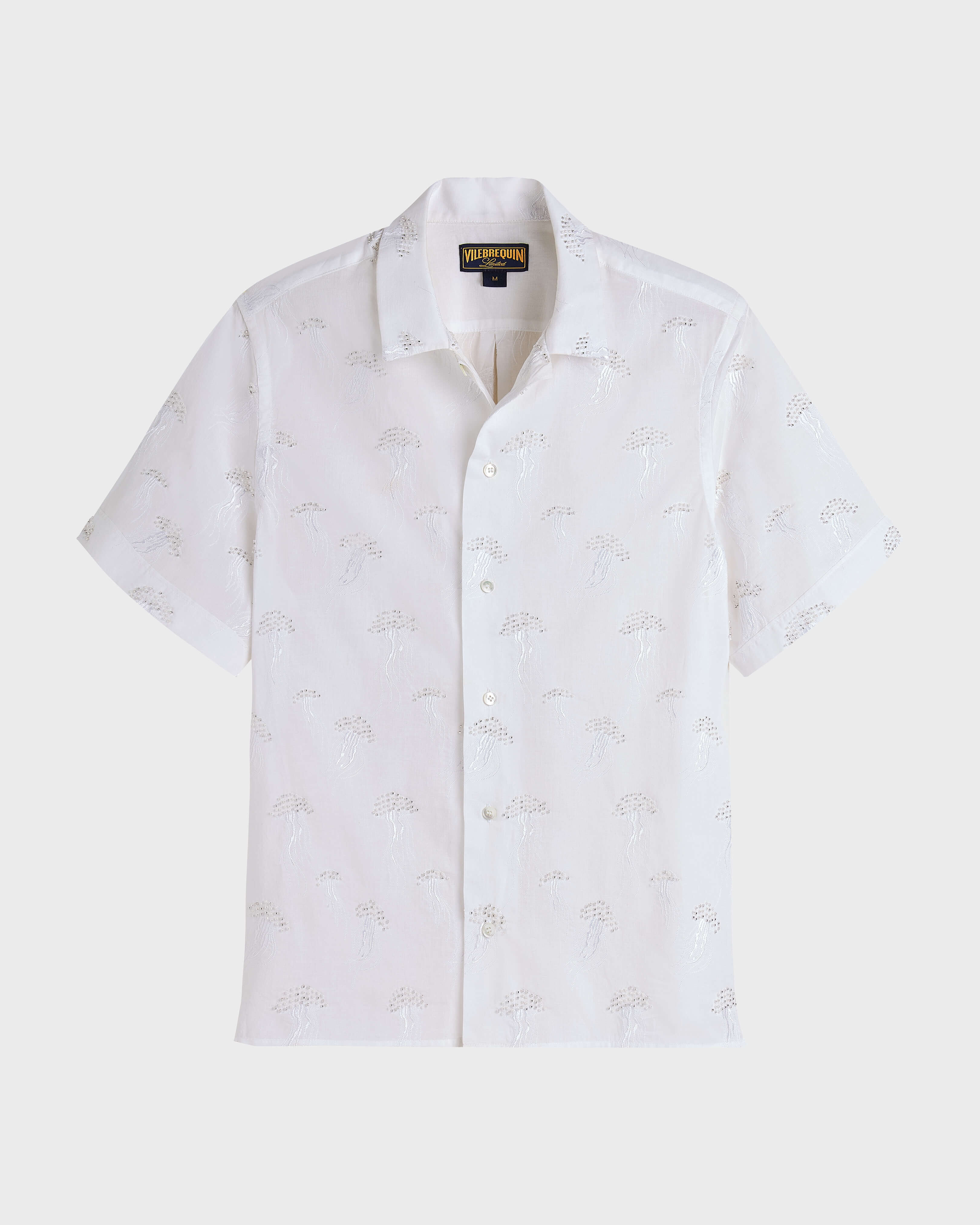 Camisa de manga corta en velo de algodón Medusas bordadas con abalorios hombre - Collection Limited BLANCO front view