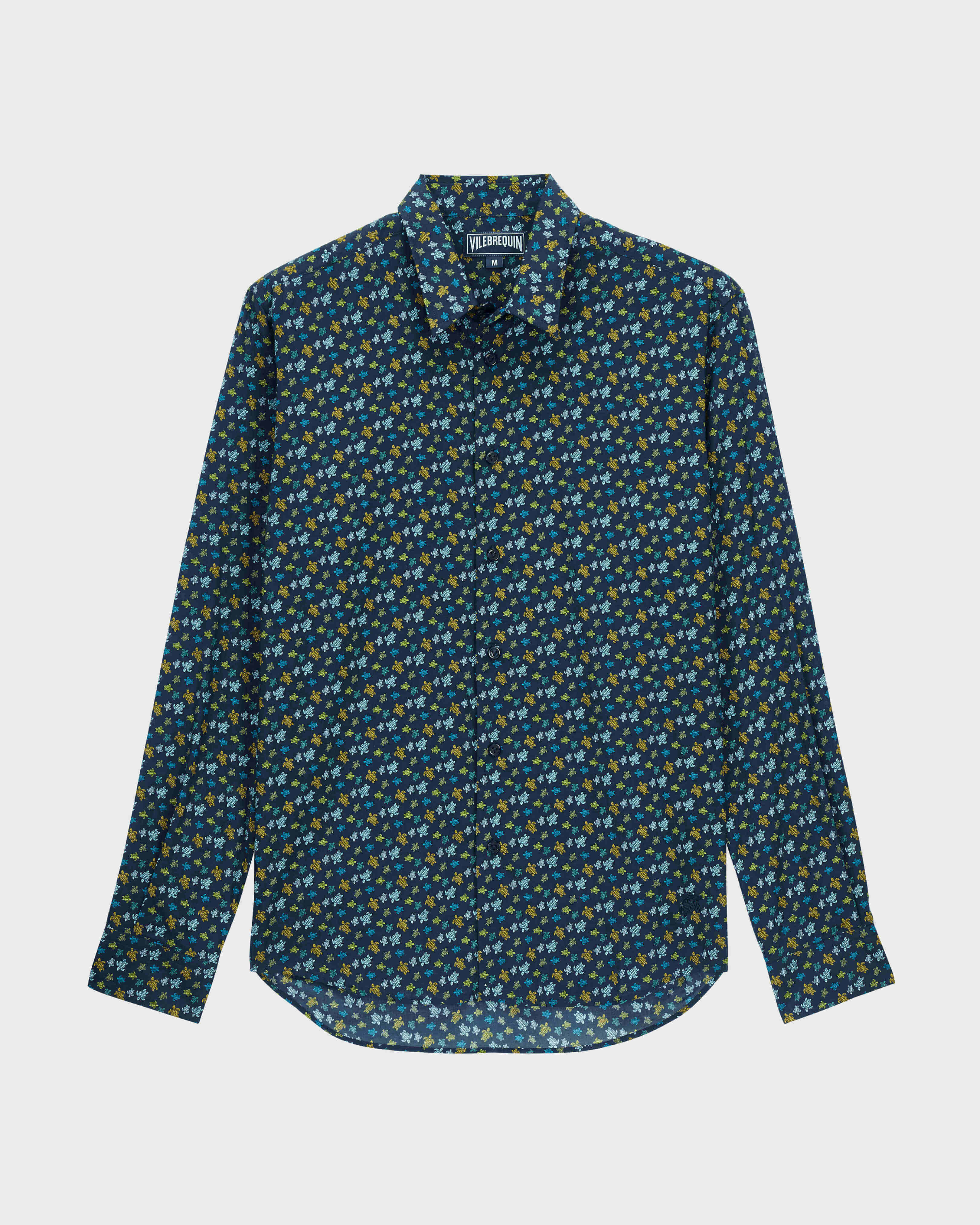 Camisa de verano en gasa de algodón con estampado Micro Tortues Rainbow AZUL MARINO front view