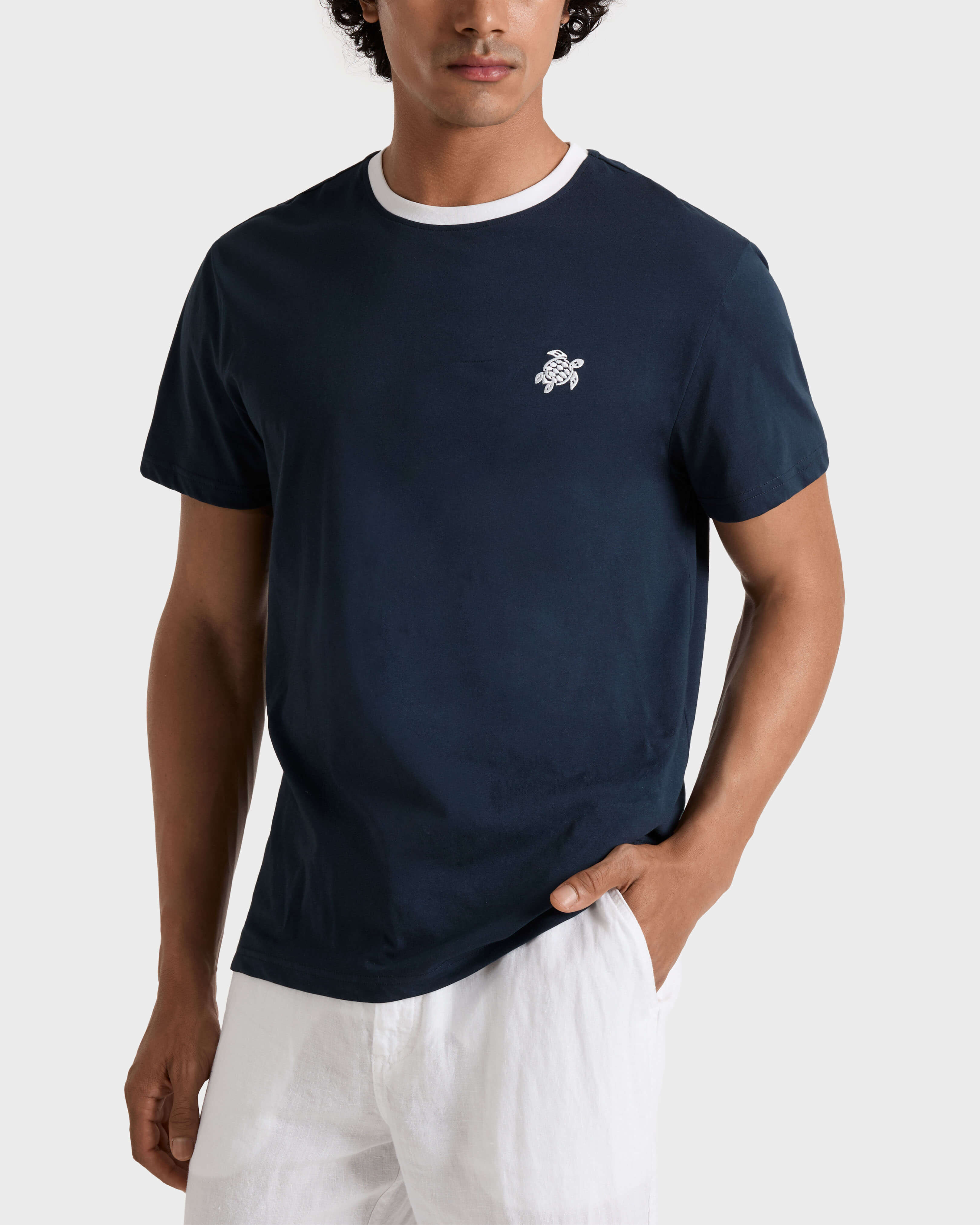 Men Organic Cotton Bicolor T-shirt NAVY frontworn view