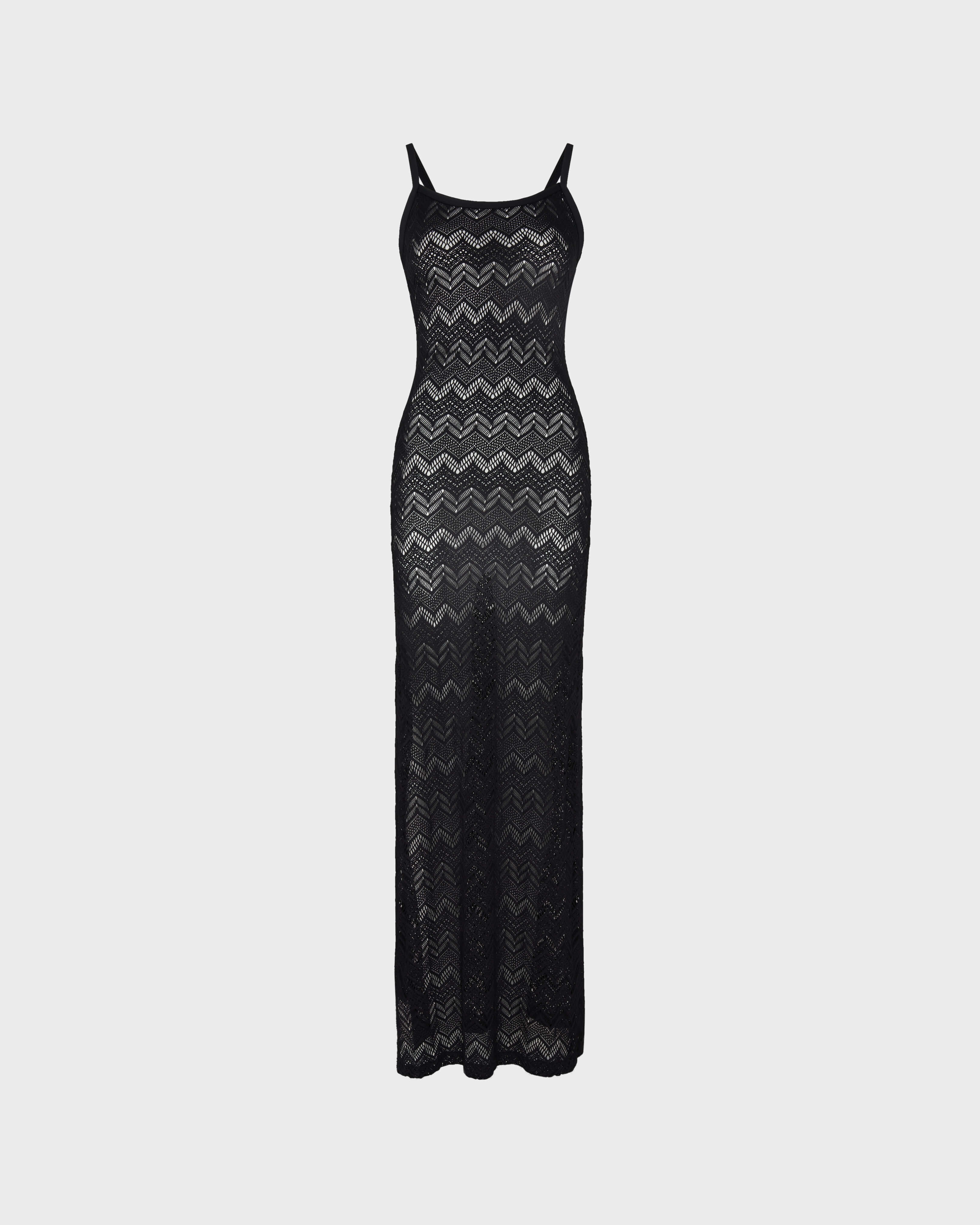 Women Long Mesh Dress BLACK front view
