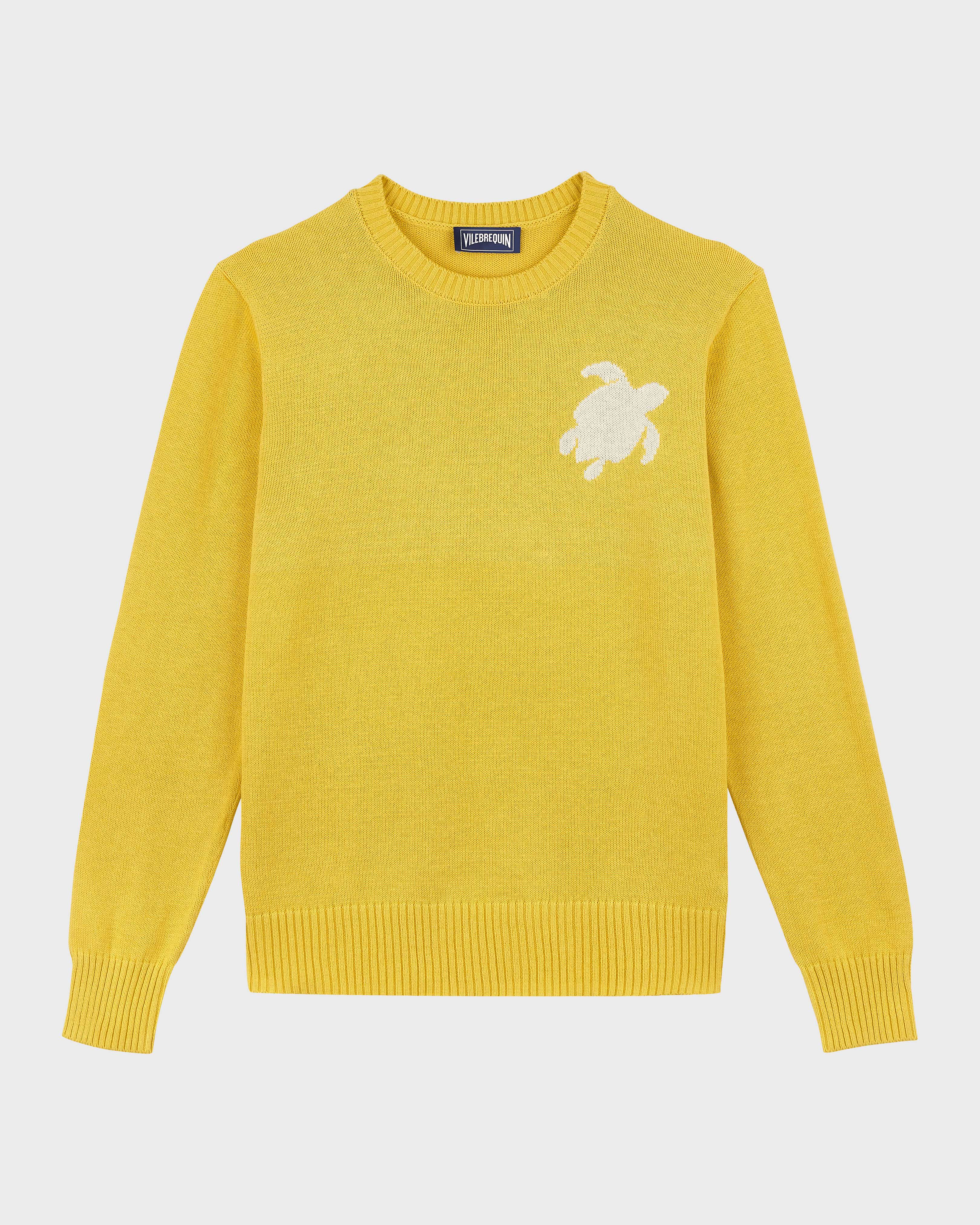 Pullover en coton et cachemire ras-du-cou homme Tortue JAUNE front view