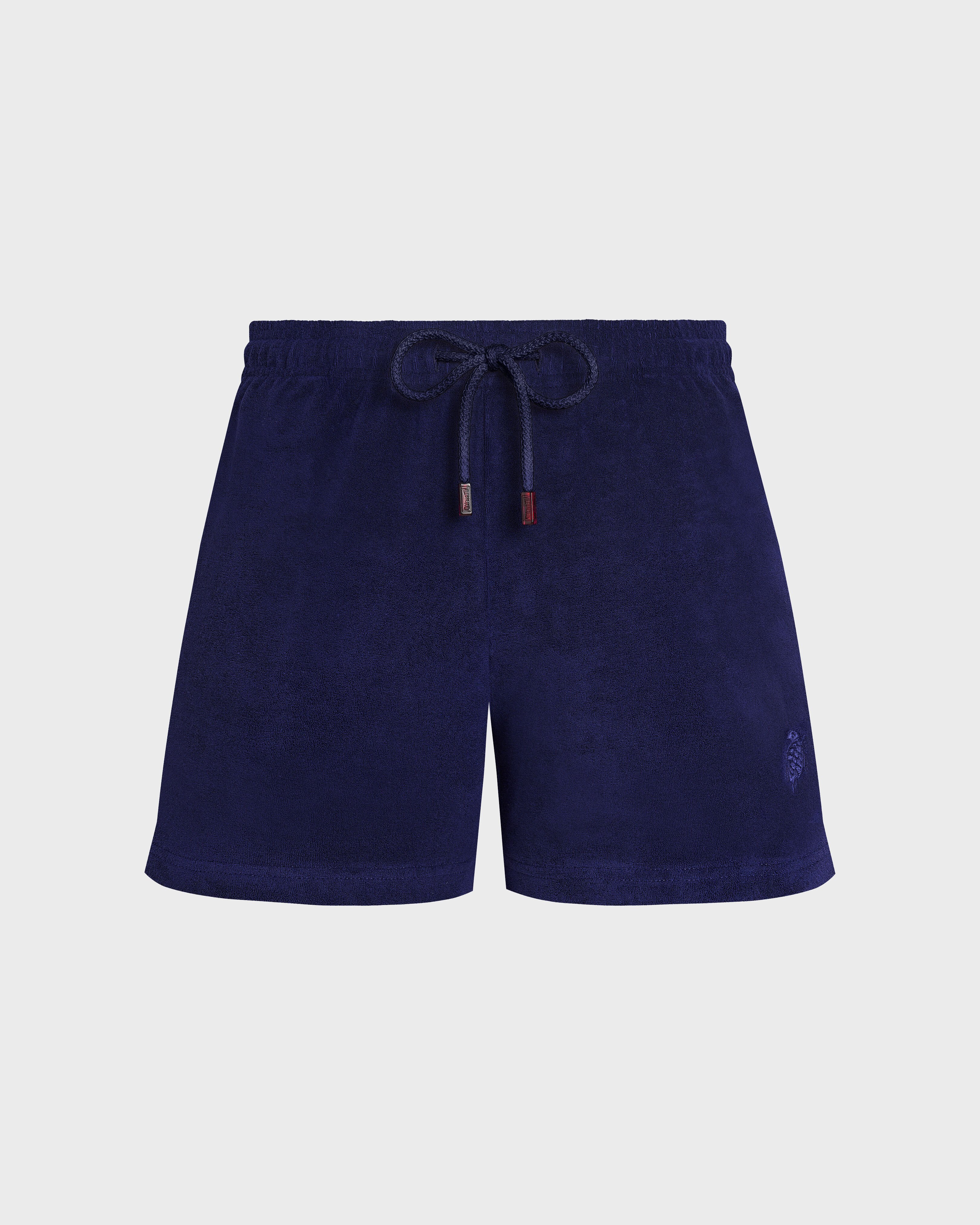 Short de bain en éponge femme uni BLEU MARINE front view