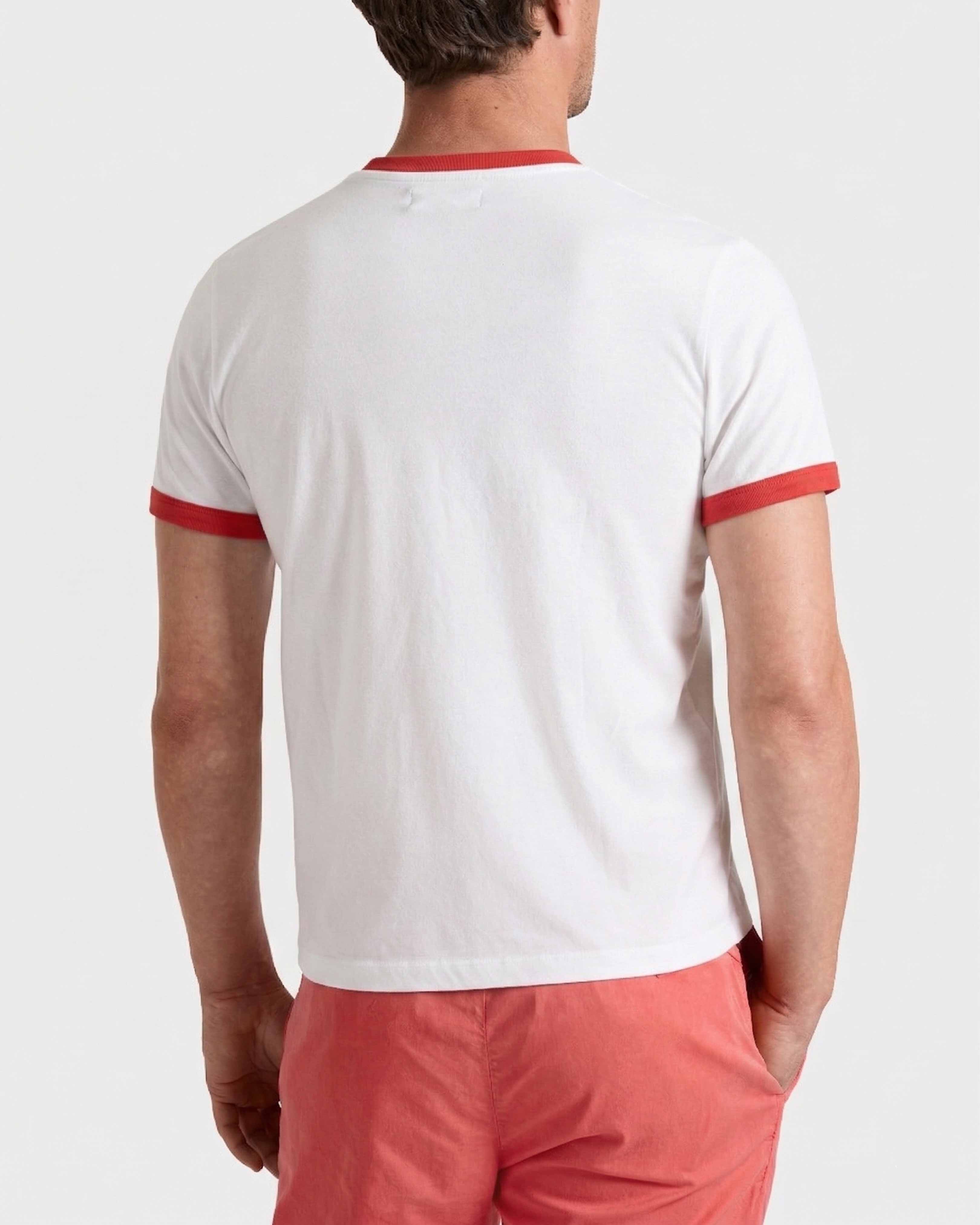 Men Cotton Light Jersey T-shirt Bicolor Logo POPPY RED backworn view