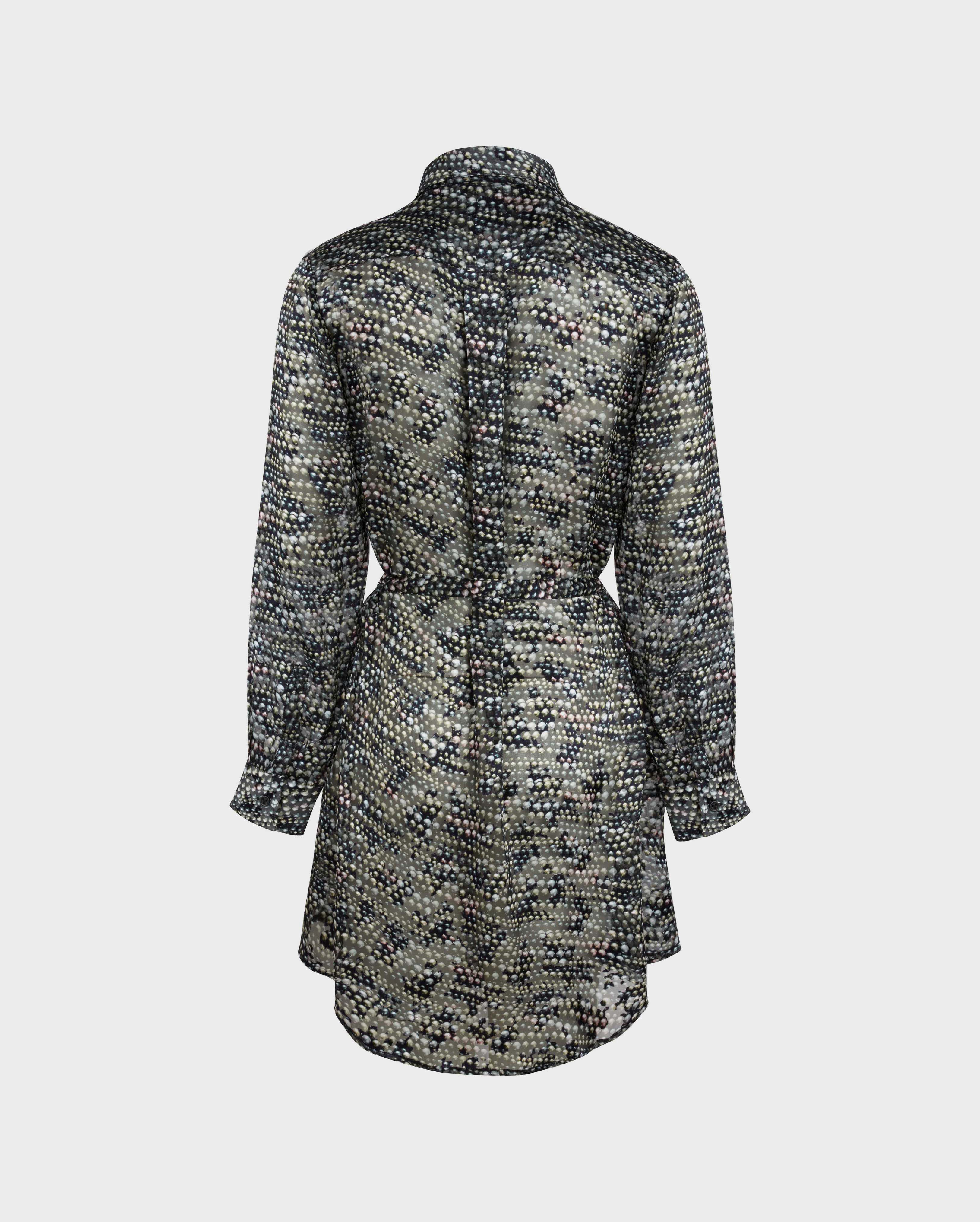 Women Silk Shirt Dress Pearl BLACK back view