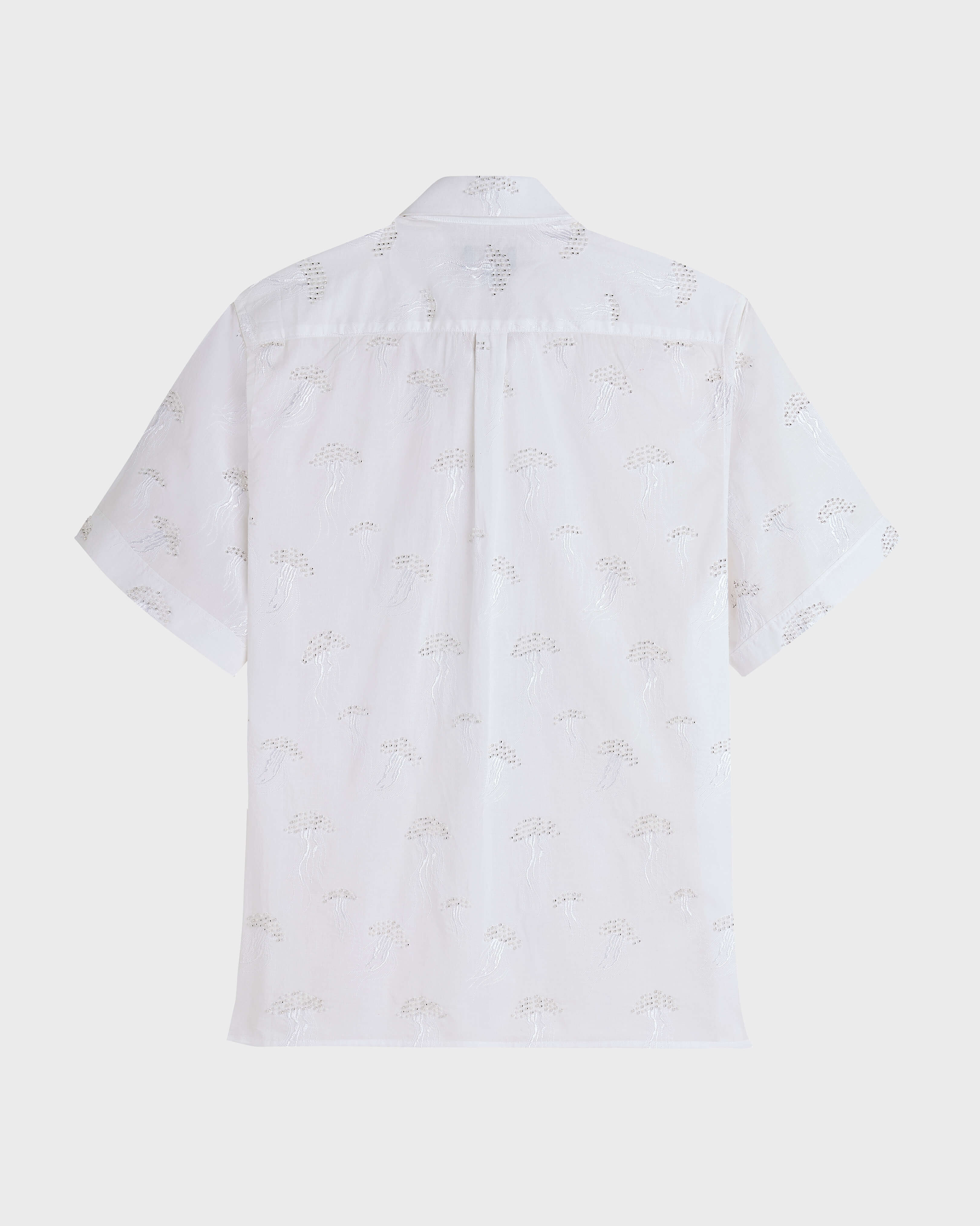 Camisa de manga corta en velo de algodón Medusas bordadas con abalorios hombre - Collection Limited BLANCO back view