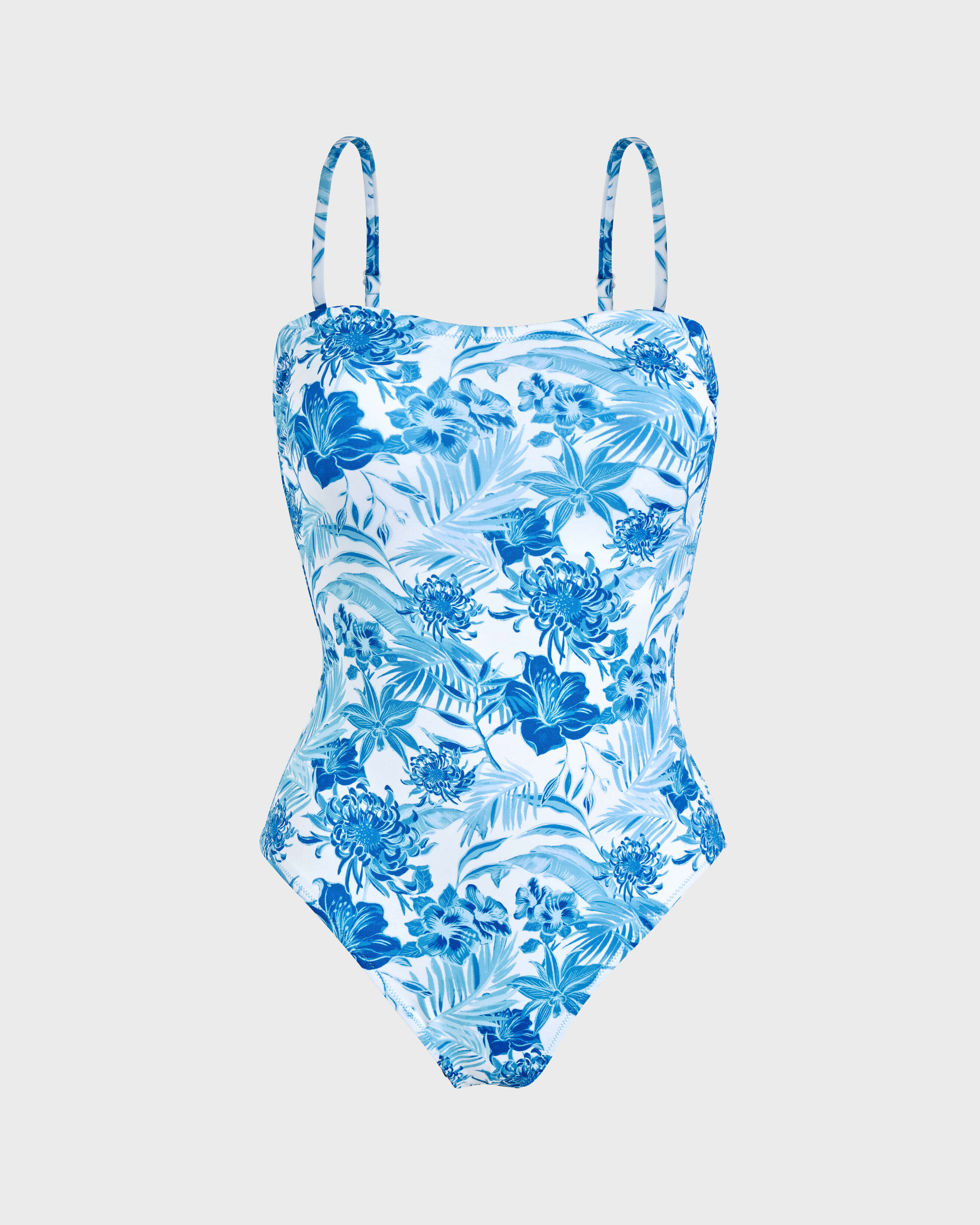 Costume intero donna a corpetto Tahiti Flowers BIANCO front view