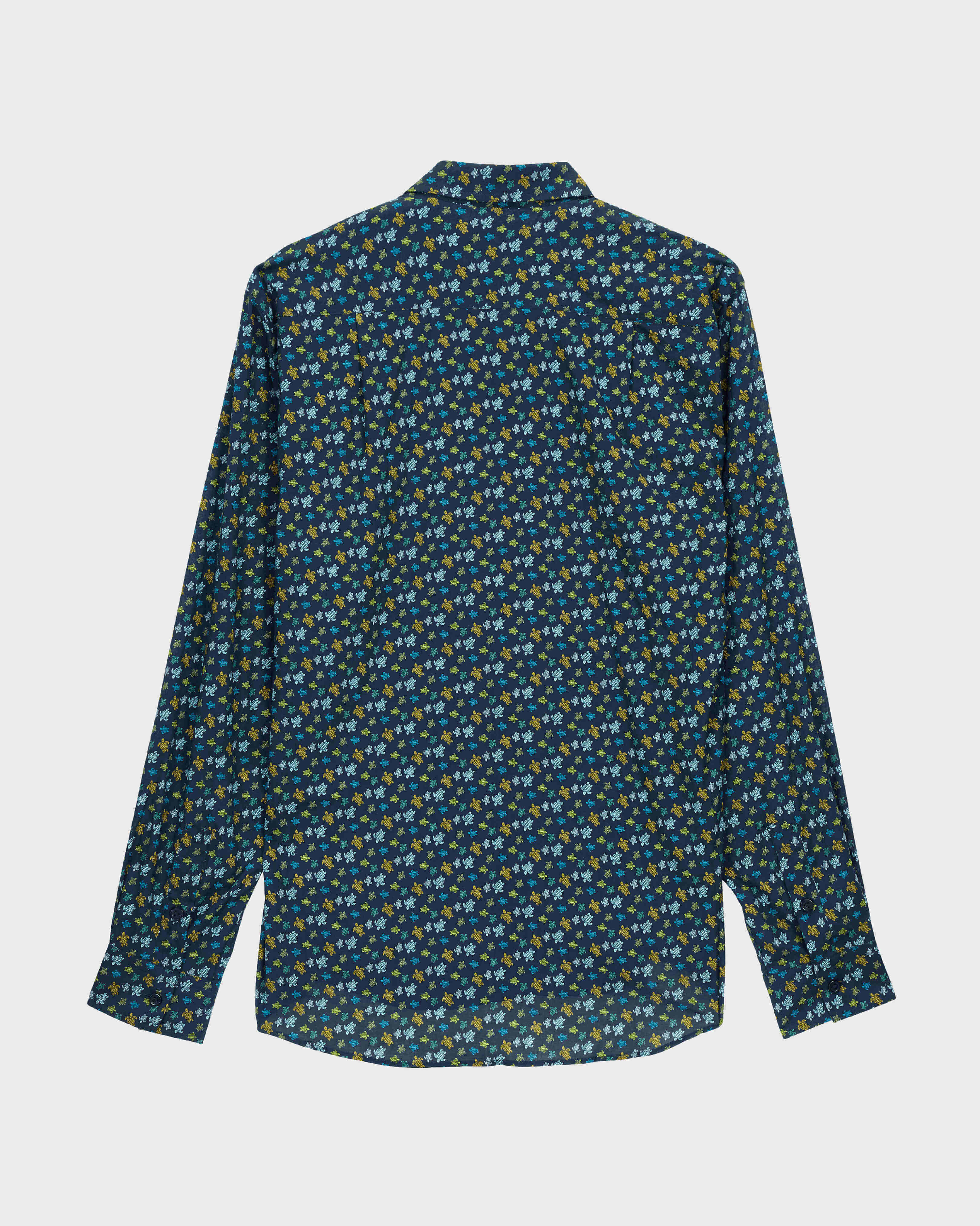 Camisa de verano en gasa de algodón con estampado Micro Tortues Rainbow AZUL MARINO back view