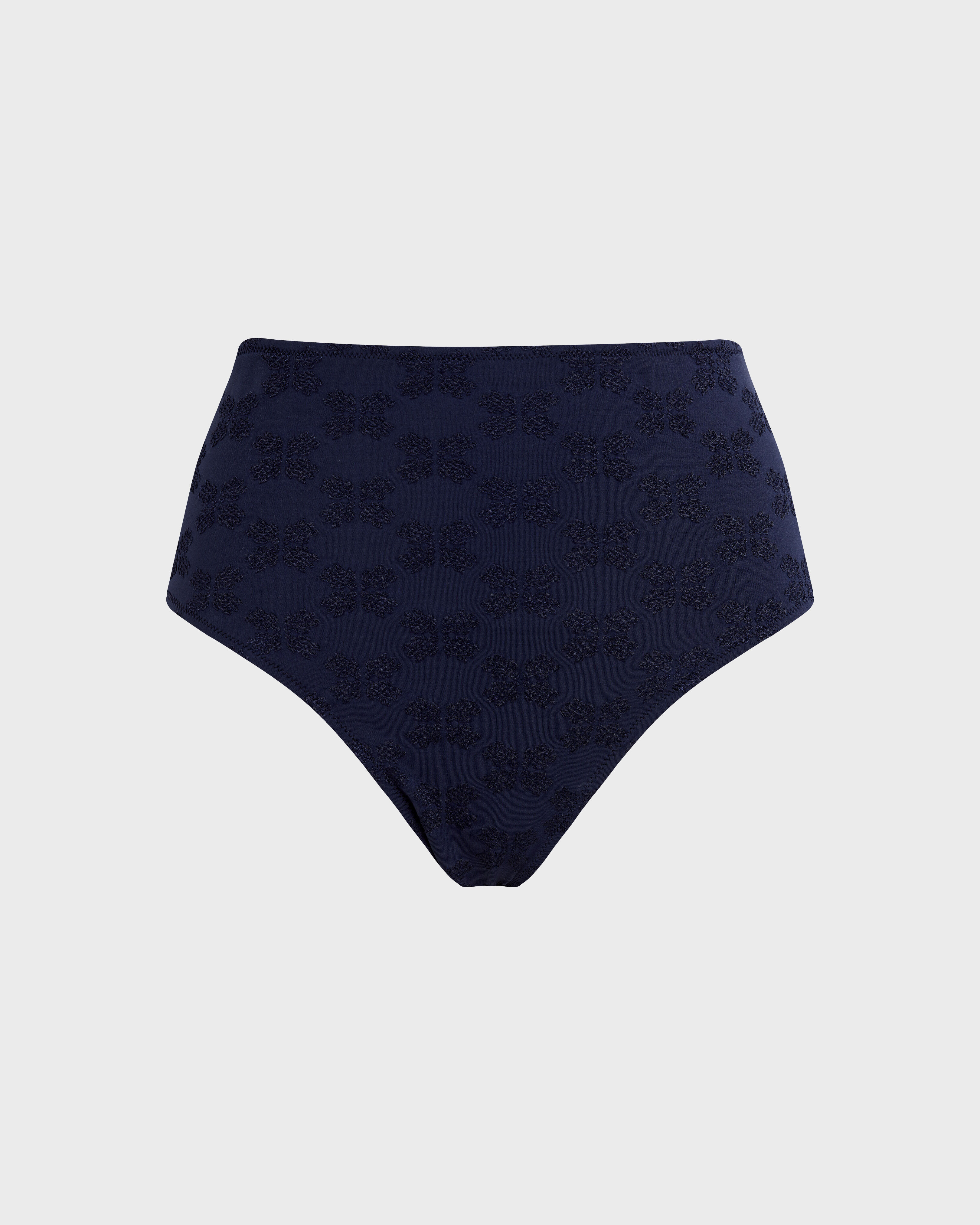 Women High-waisted Bikini Bottom Turtle Monogram Jacquard NAVY front view