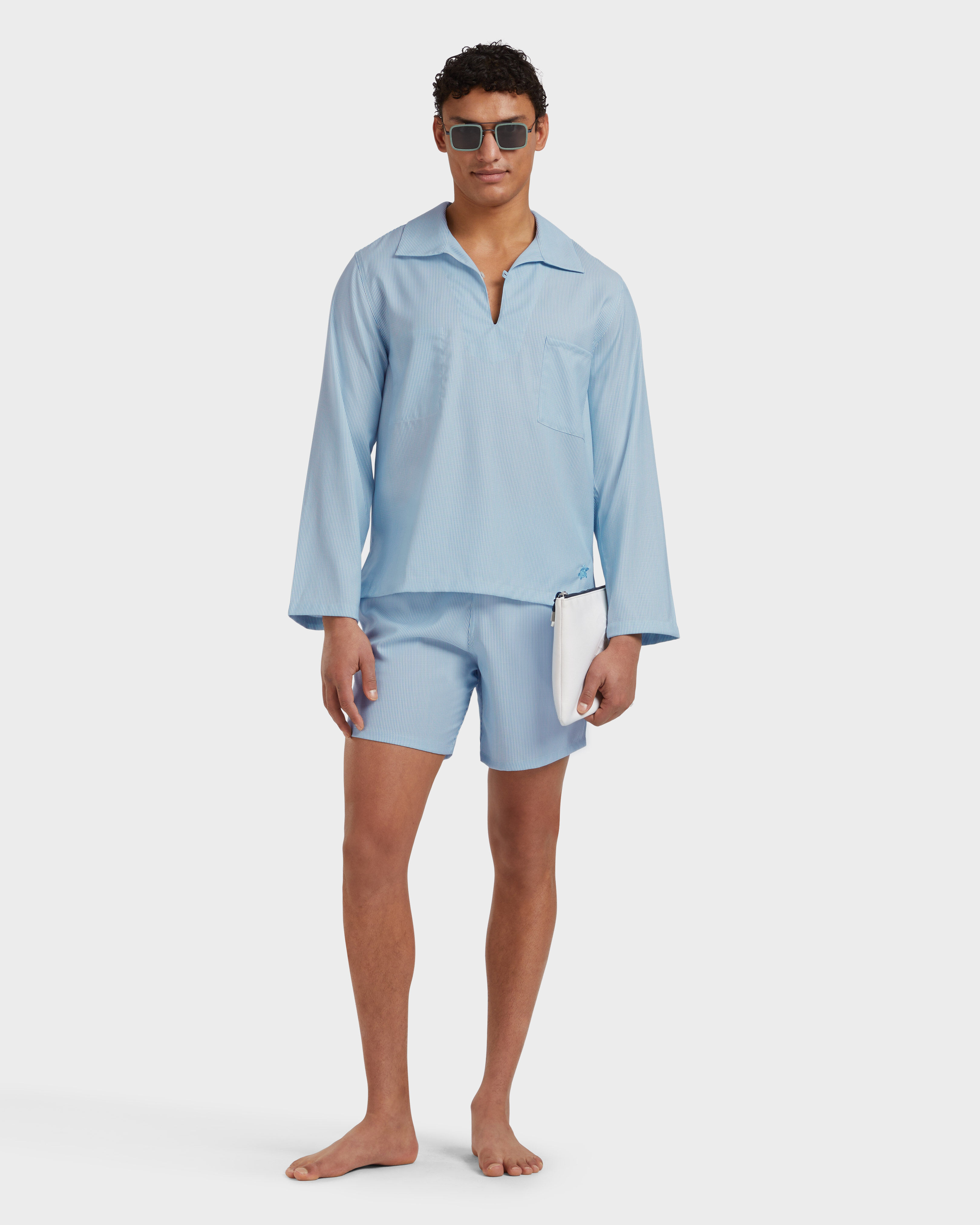 Men Ultrafine Wool Swim Shorts Micro Rayures Tailoring BLUE TOPAZ supp1 view