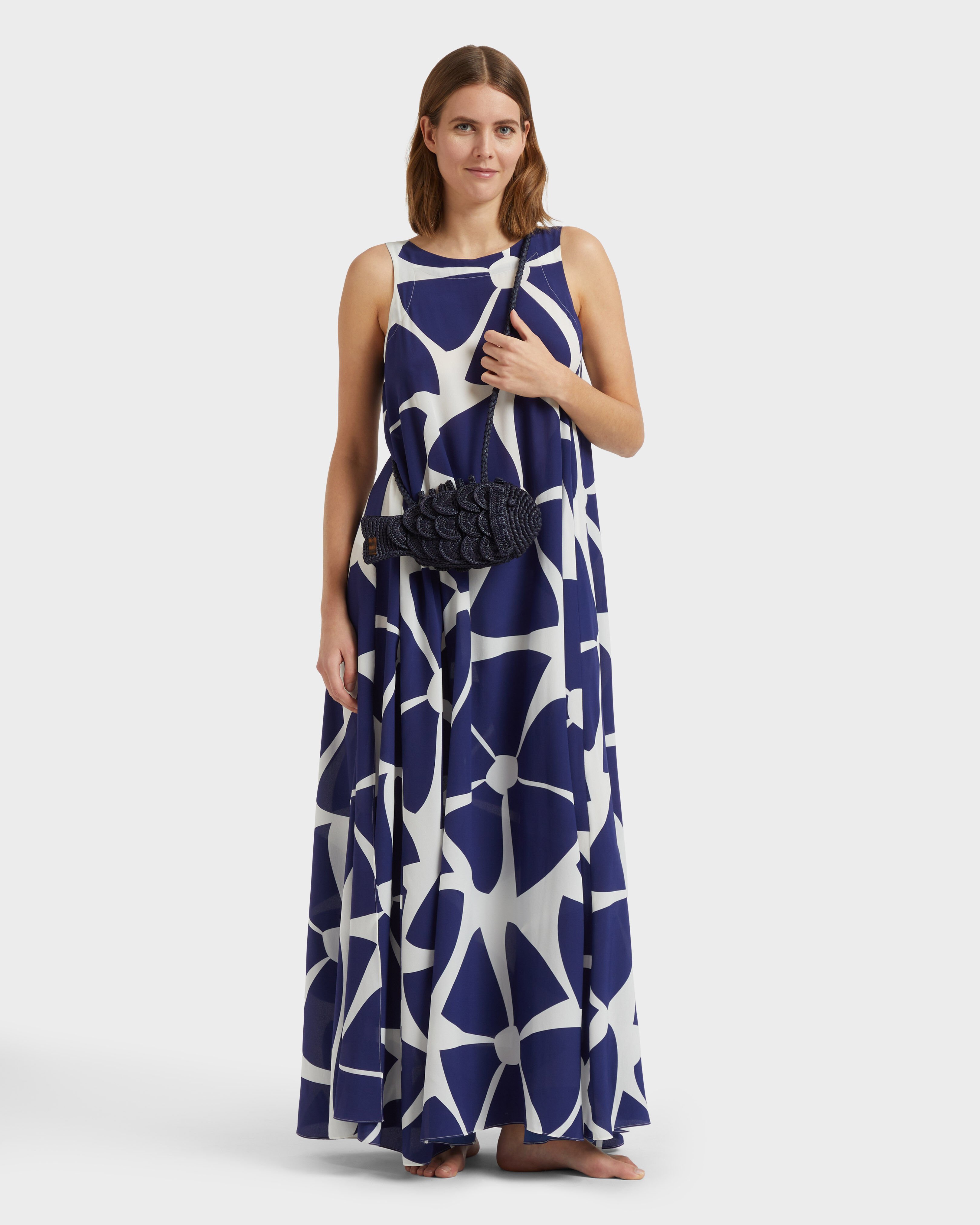 Vestido largo de crepé de seda de China con estampado Big Flowers para mujer MIDNIGHT supp1 view