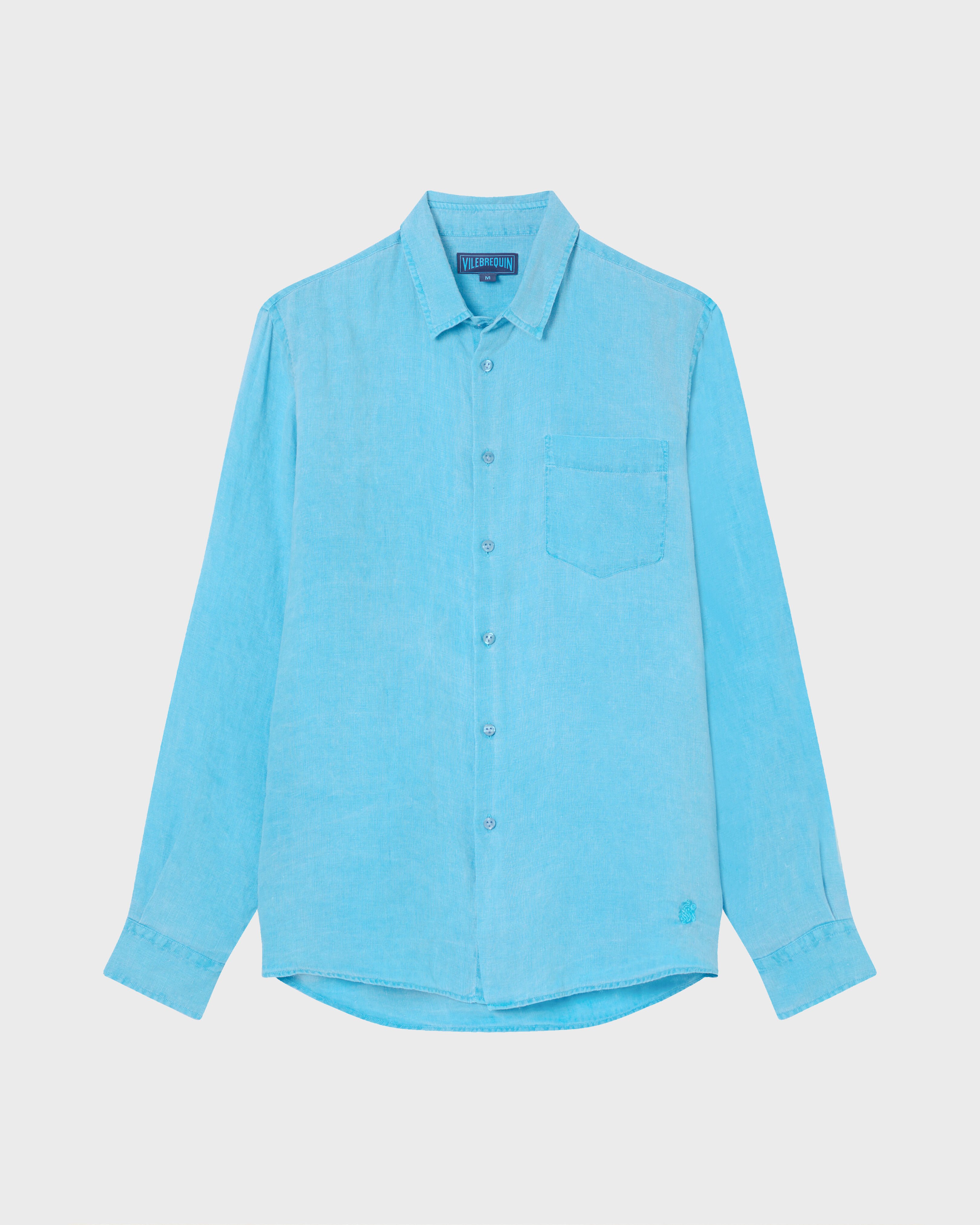 Men Linen Mineral Dye Shirt LARIMAR front view