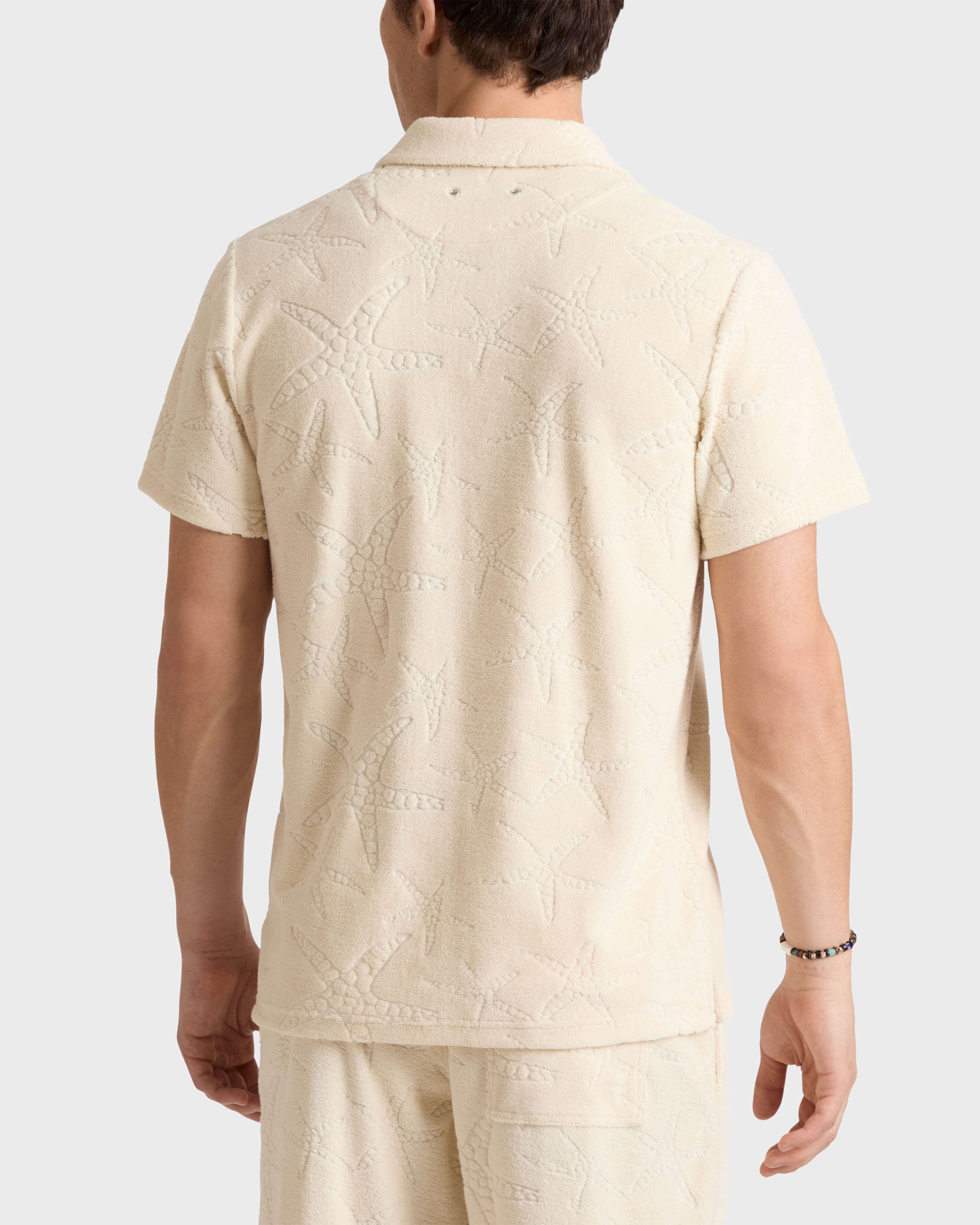 Men Terry Bowling Shirt Starfish Jacquard BRUME backworn view