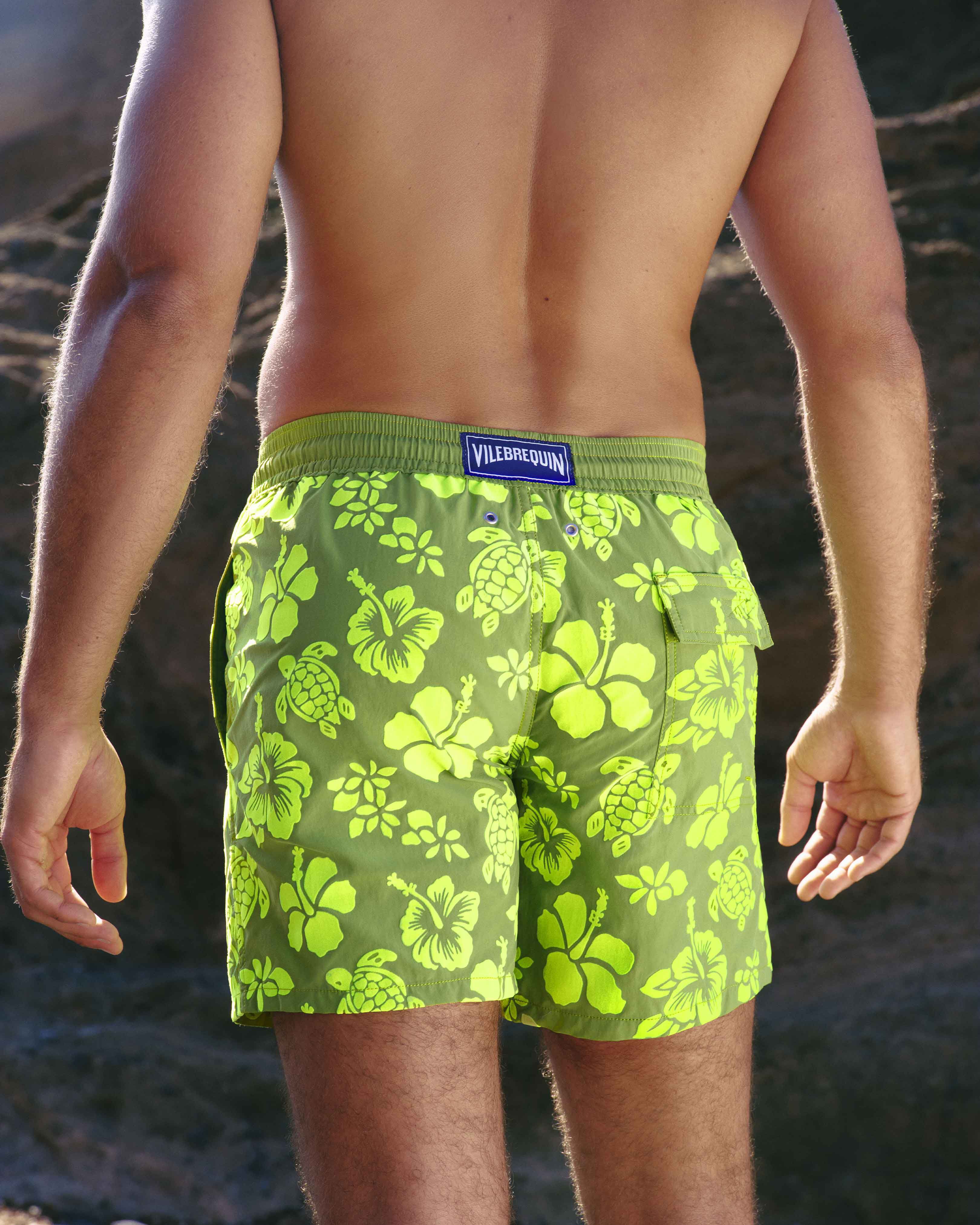 Men Swim Shorts Flocked Tropical Turtles CAMOUPLAGE override view
