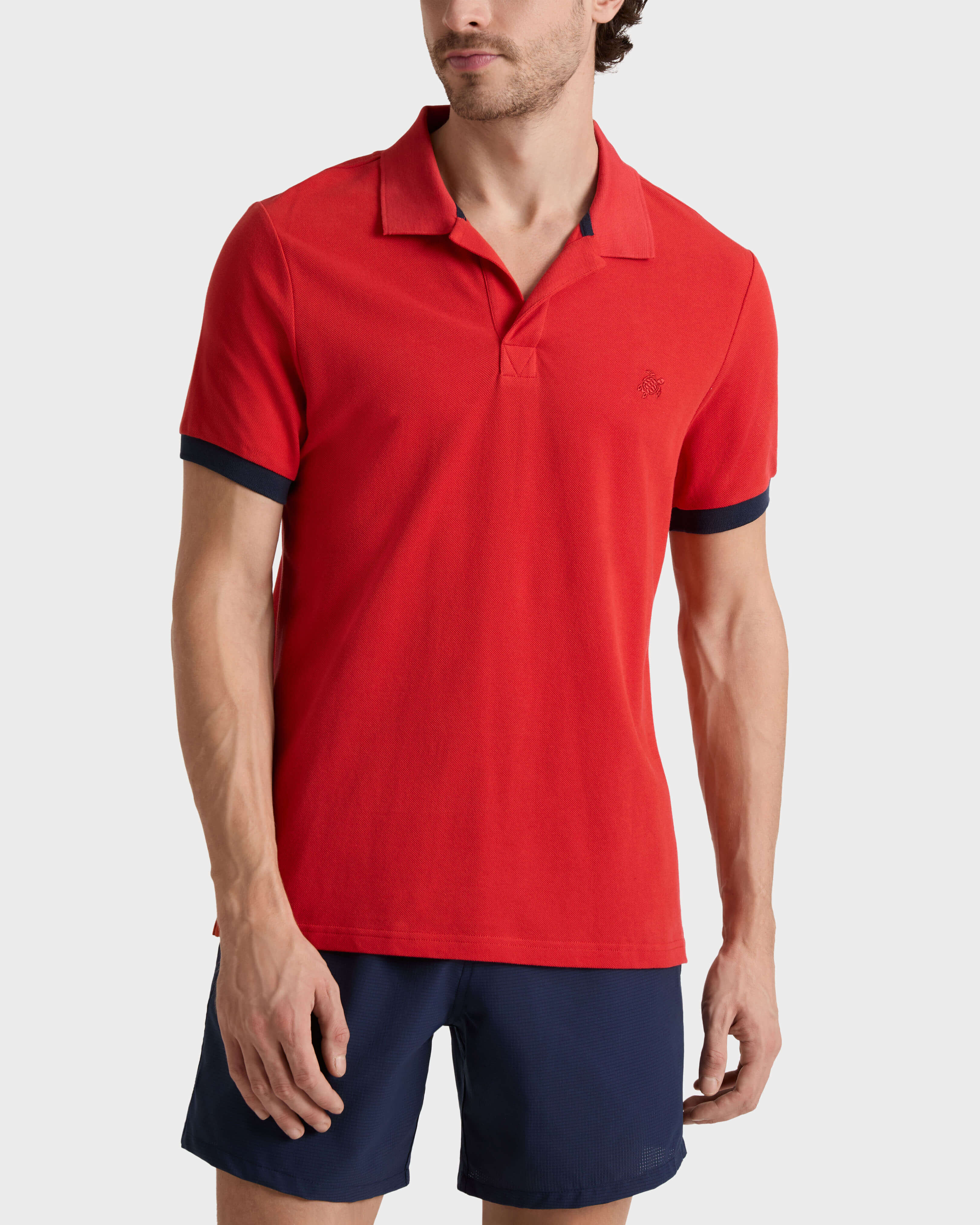 Polo en piqué coton organique homme uni DALIA frontworn view