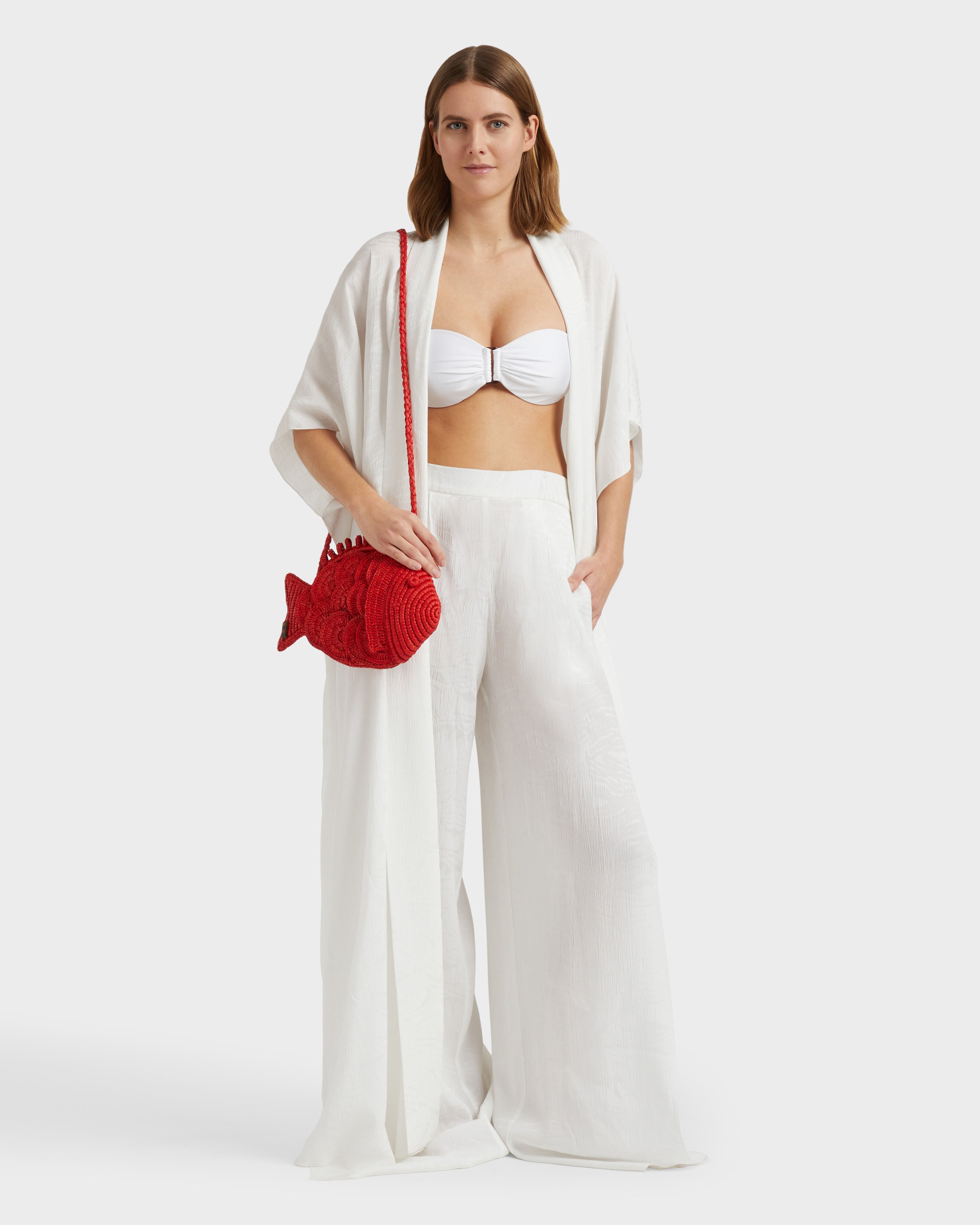 Pantalón de crepé de seda con estampado jacquard para mujer BLANCO supp1 view