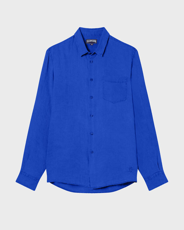 Vilebrequin - Men Linen Shirt Solid - Shirt - Caroubis - Blue - Size XL