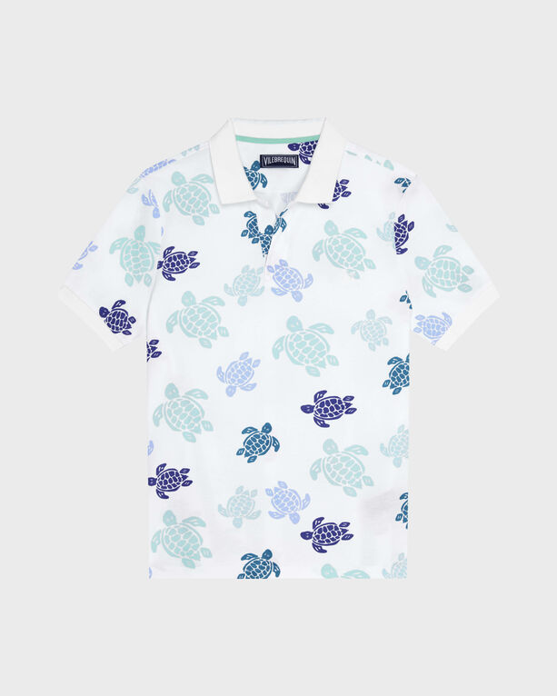 Vilebrequin - Men Cotton Pique Polo Ronde Des Tortues Multicolores - Polo - Palatin - White - Size M