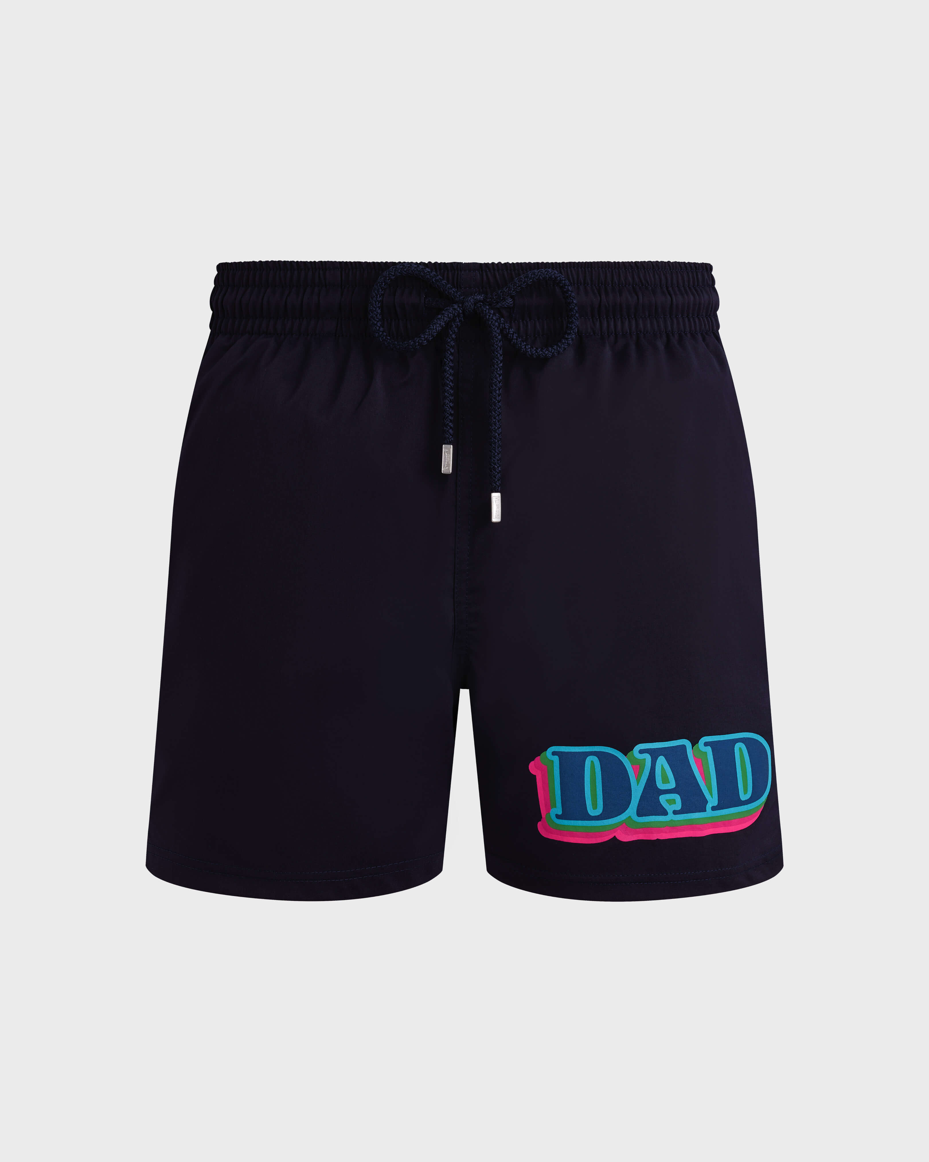 Men Stretch Short Swim Shorts Dad and Son NAVY front view
