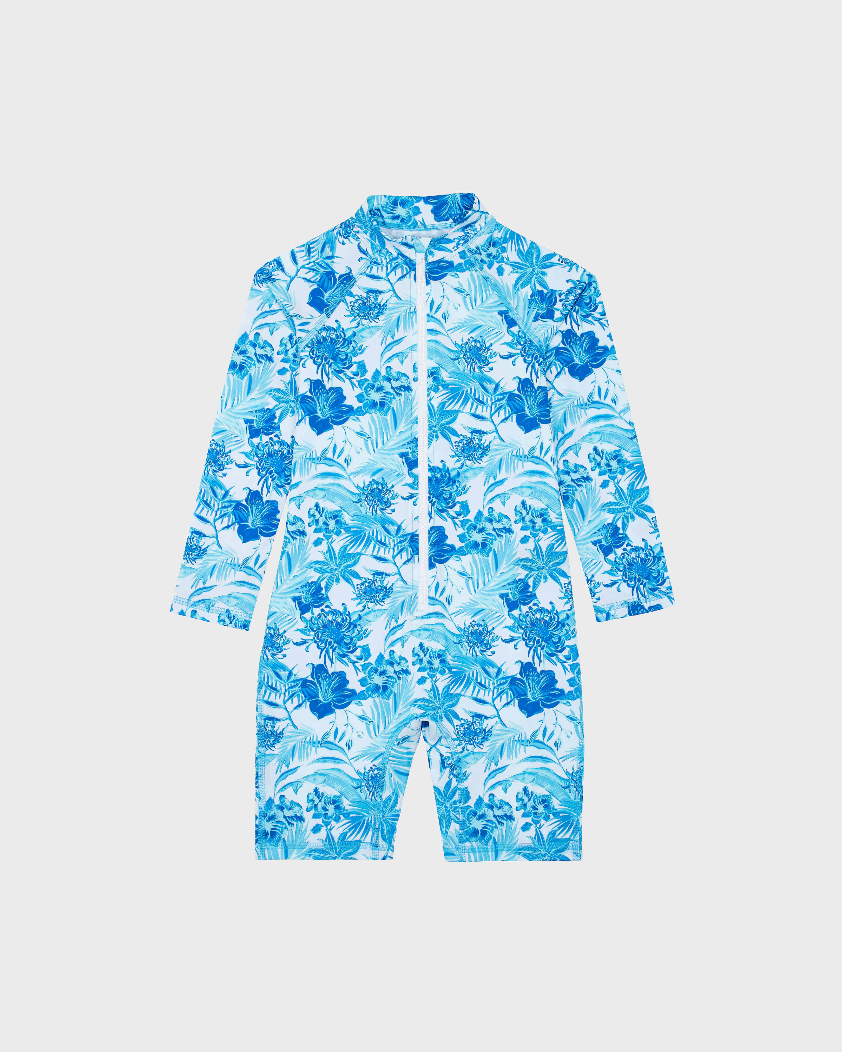 Combinaison anti-UV fille Tahiti Flowers BLANC front view