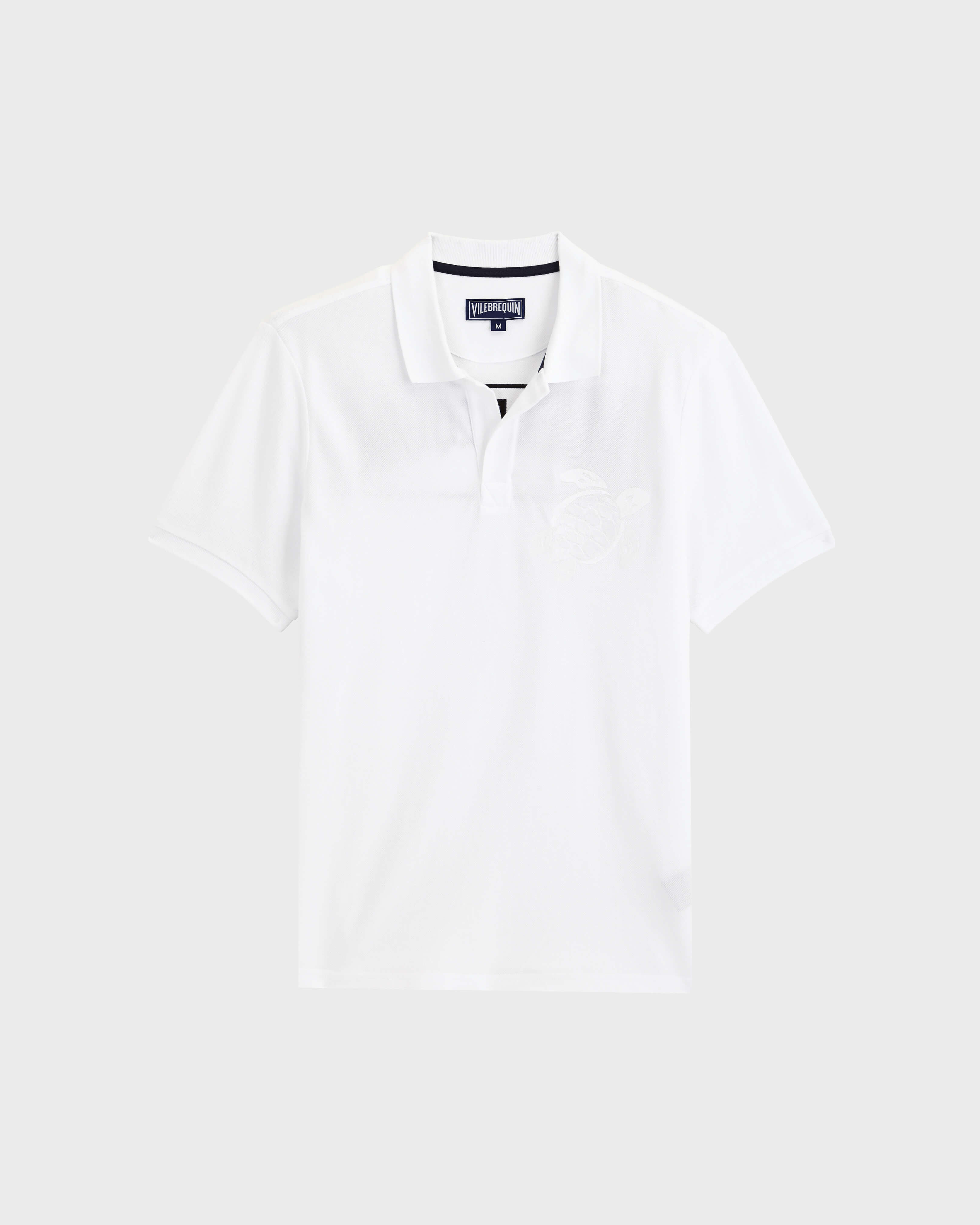 Polo en piqué de algodón de color liso para hombre BLANCO front view