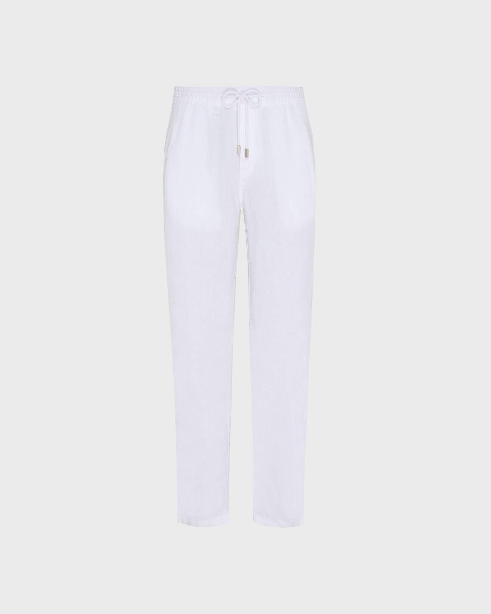 Men Linen Pants Solid WHITE front view